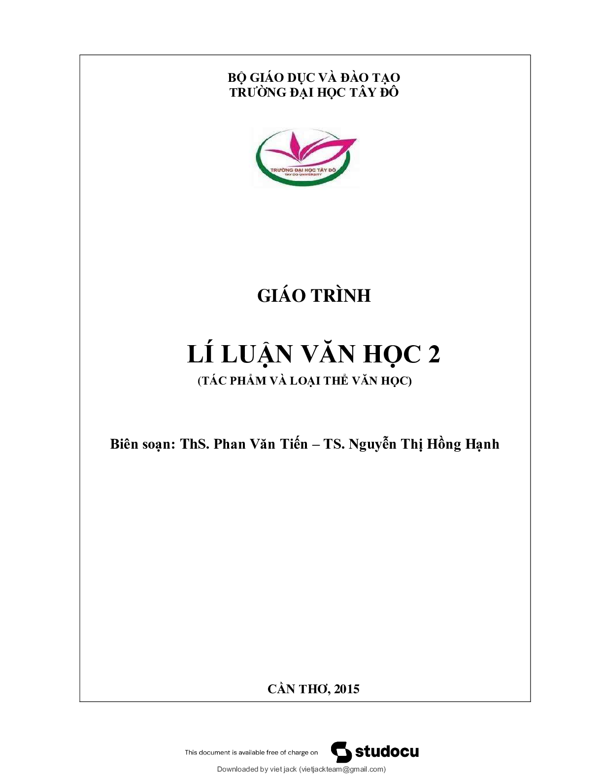 Giáo trình môn Lý luận văn học 2  | Đại học Sư Phạm Hà Nội (trang 1)