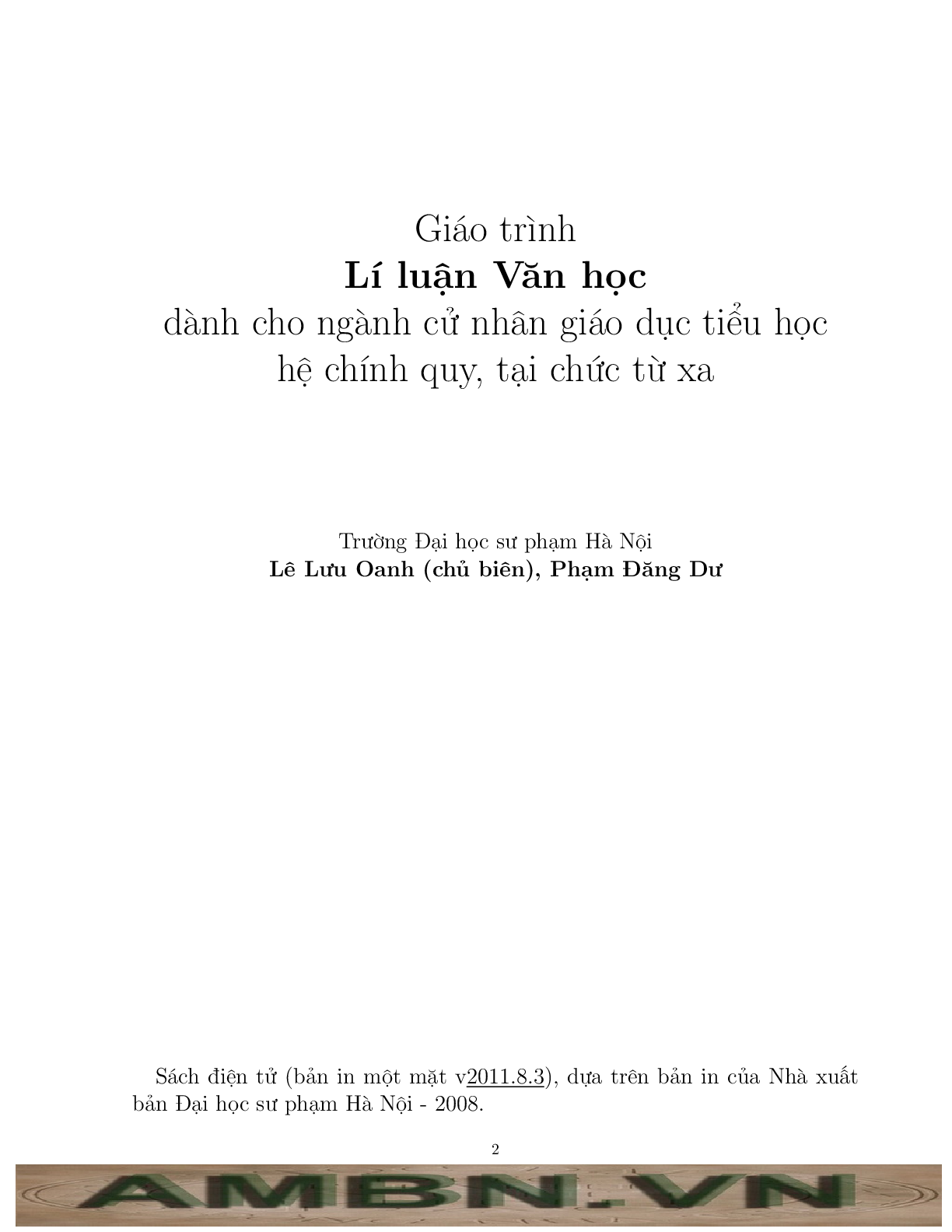 Giáo trình Lý luận Văn học 1 (Lê Lưu Oanh - Phạm Đăng Dư) | Đại học Sư Phạm Hà Nội (trang 2)
