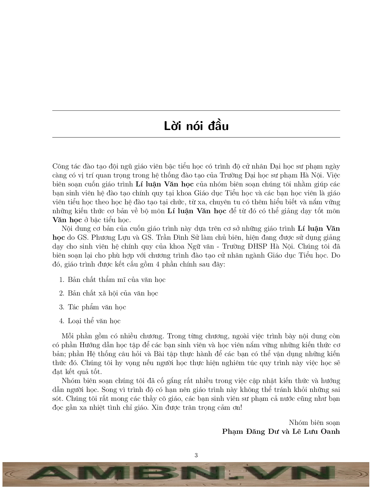 Giáo trình Lý luận Văn học 1 (Lê Lưu Oanh - Phạm Đăng Dư) | Đại học Sư Phạm Hà Nội (trang 3)
