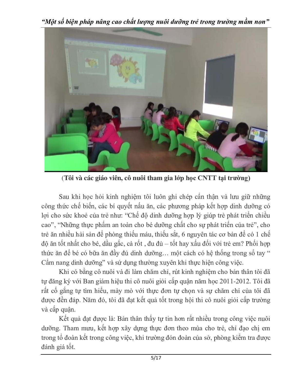 Sáng kiến kinh nghiệm: Một số biện pháp nâng cao chất lượng nuôi dưỡng trong trường mầm non (trang 5)