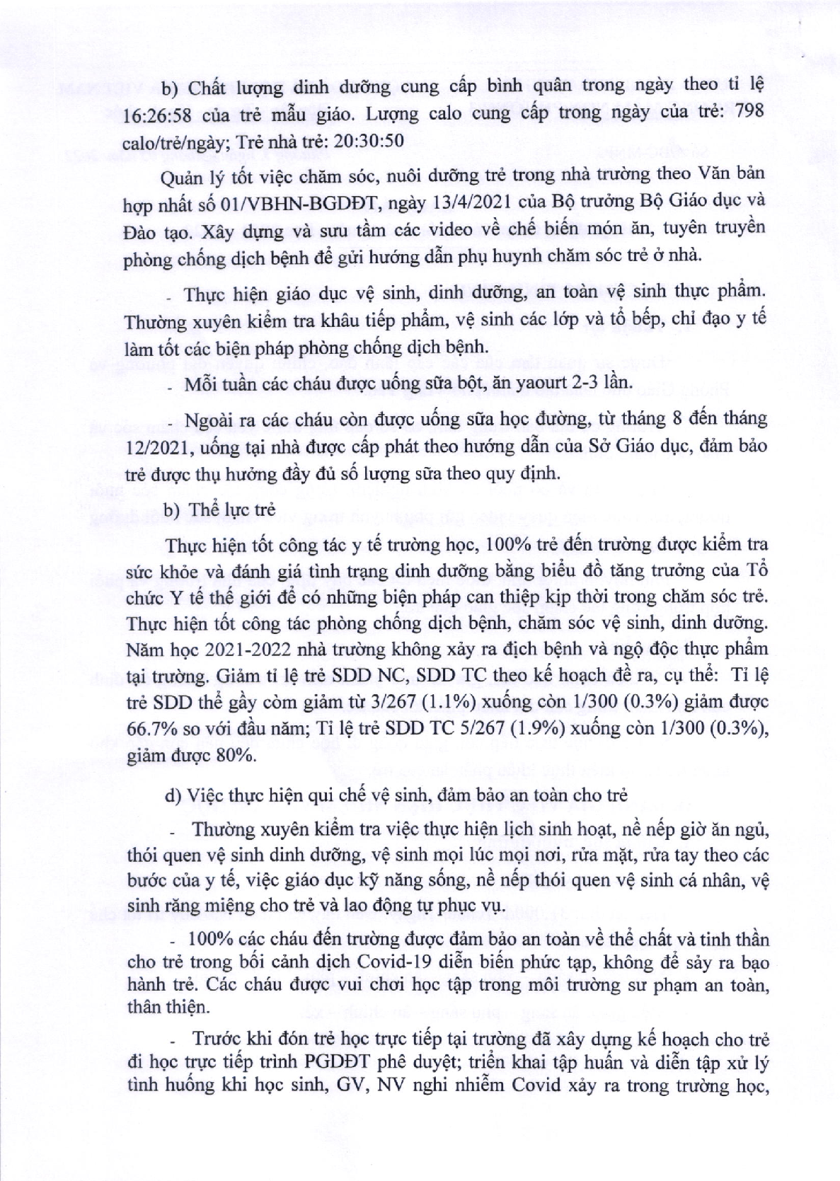 Báo cáo hoạt động chăm sóc nuôi dưỡng trẻ mầm non (2021-2022) (trang 2)