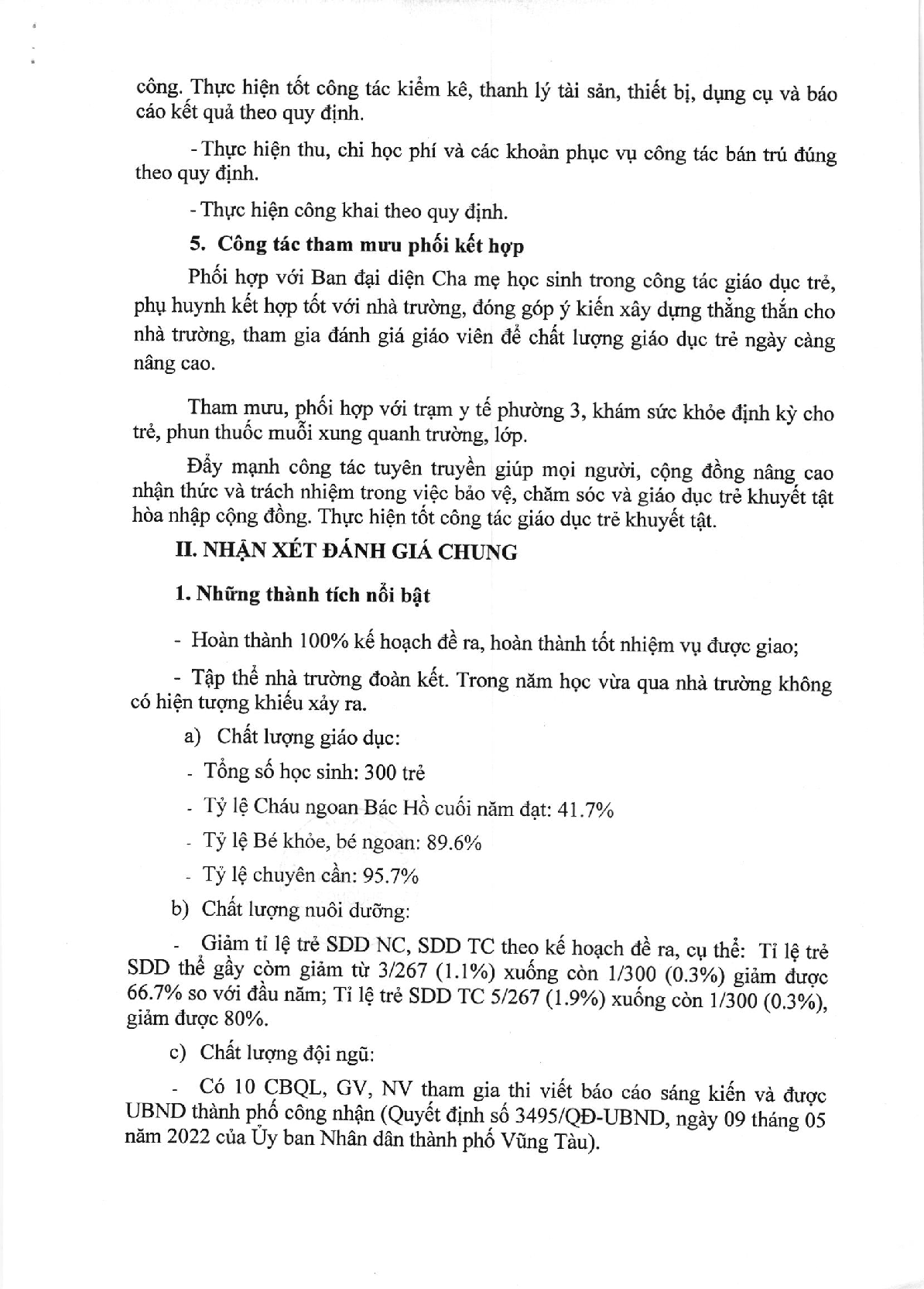 Báo cáo hoạt động chăm sóc nuôi dưỡng trẻ mầm non (2021-2022) (trang 5)