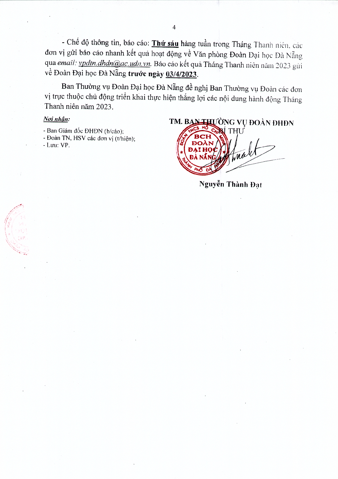 Mẫu báo cáo "Tổ chức hoạt động các hoạt động Tháng thanh niên" (2023) (trang 4)
