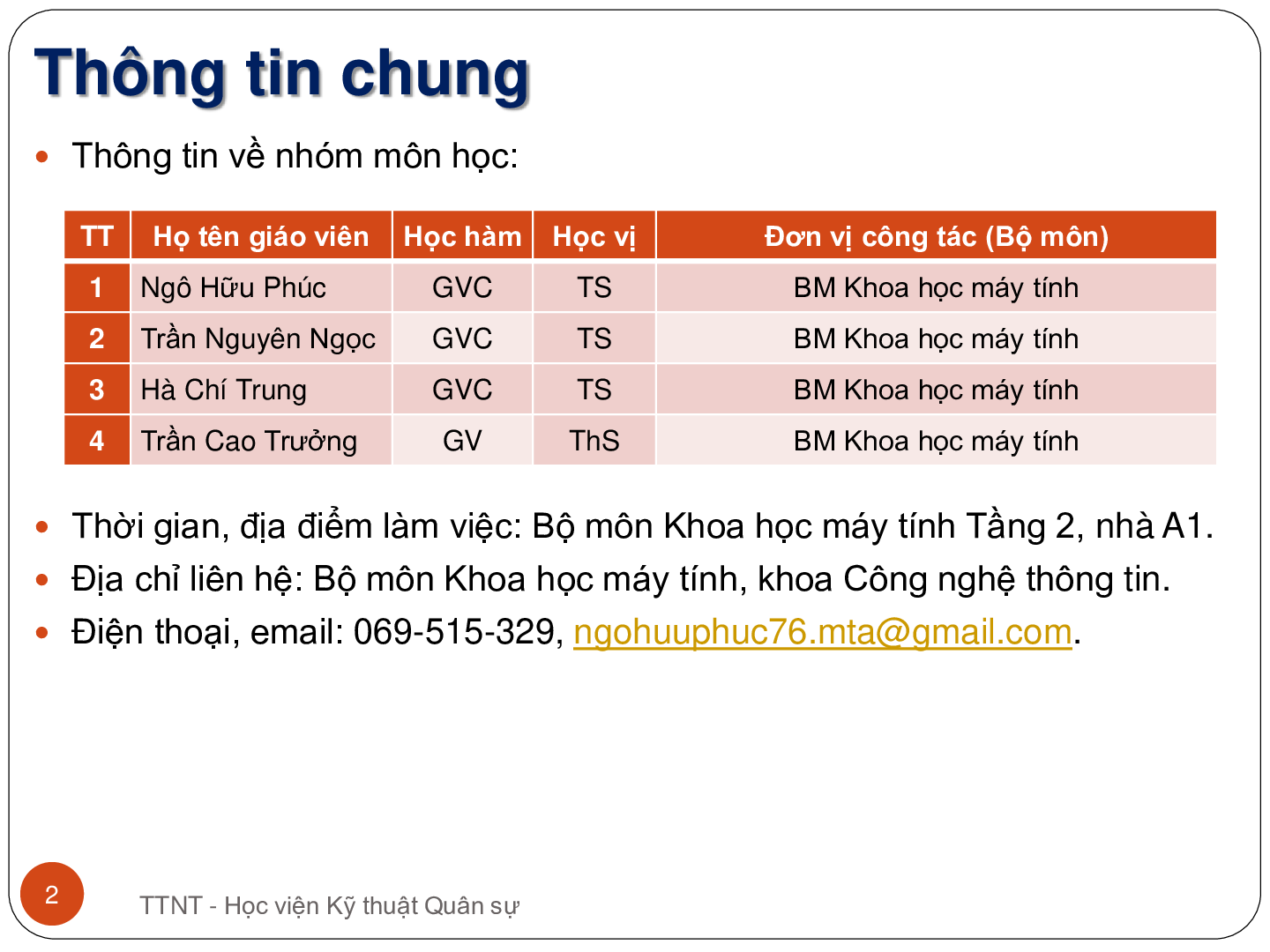 Bài giảng PPT (Power Point) học phần Nhập môn Trí tuệ nhân tạo | SLIDE | Học viện Kỹ thuật Quân sự (trang 2)