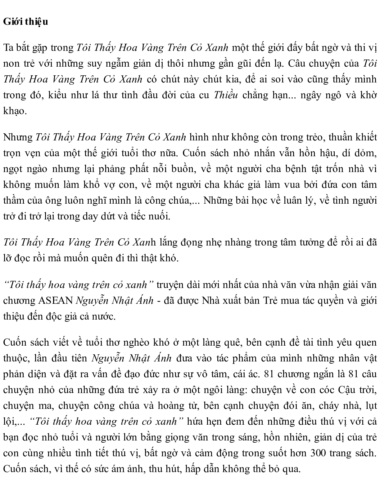 [ Sách ] Tôi thấy hoa vàng trên cỏ xanh - Nguyễn Nhật Ánh (trang 3)