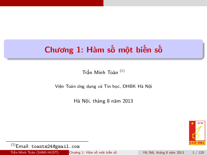 Bài giảng PPT (Power Point) học phần Giải tích 1 | SLIDE | Đại học Bách Khoa Hà Nội (trang 1)