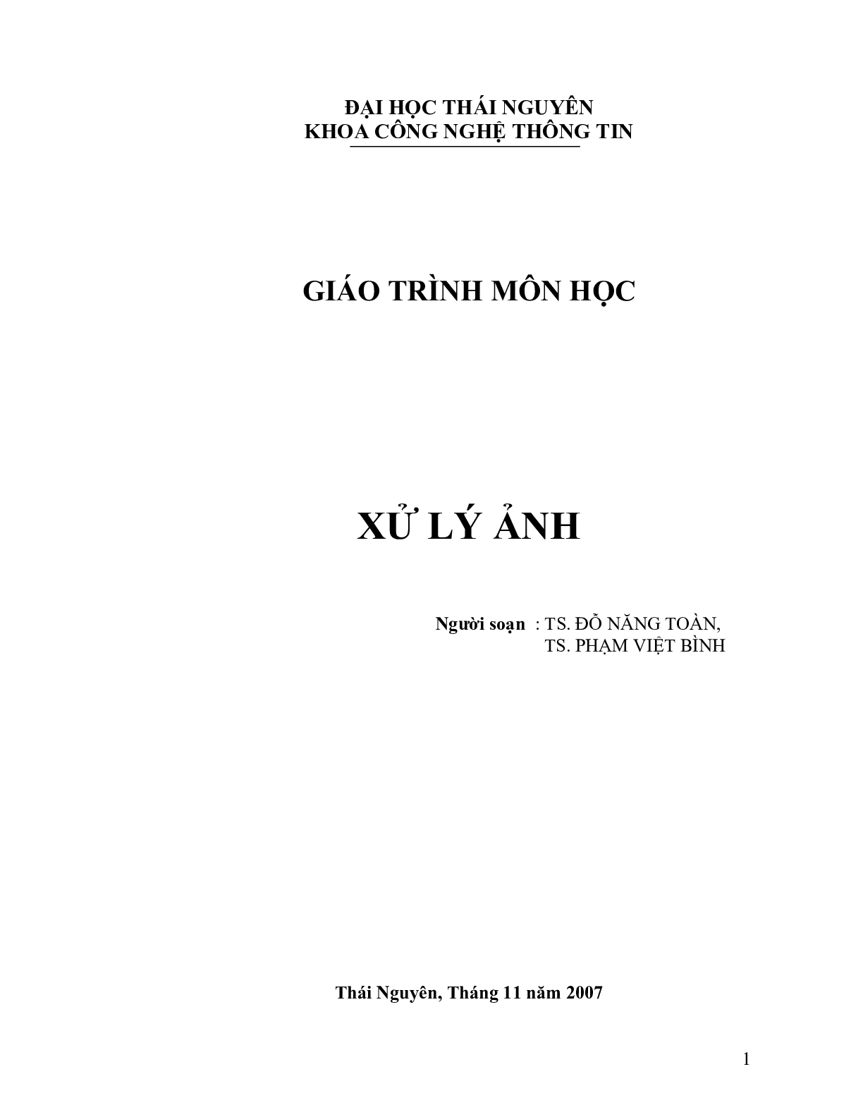 Giáo trình môn Xử lý ảnh | Đại học Thái Nguyên (trang 1)