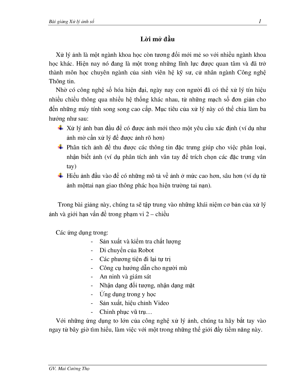 Bài giảng học phần Xử lý ảnh | Tác giả: Mai Cường Thọ (2025) (trang 1)
