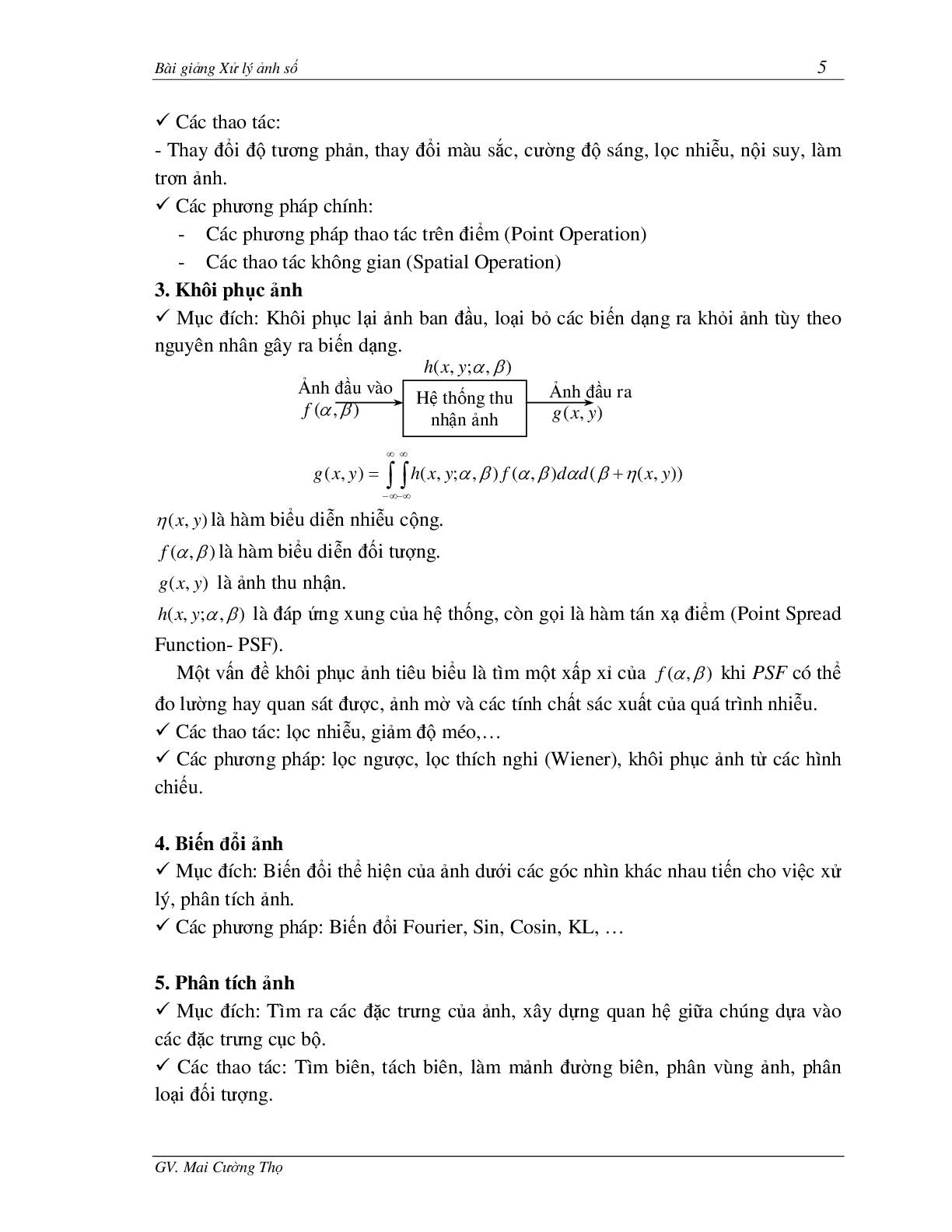 Bài giảng học phần Xử lý ảnh | Tác giả: Mai Cường Thọ (2025) (trang 5)