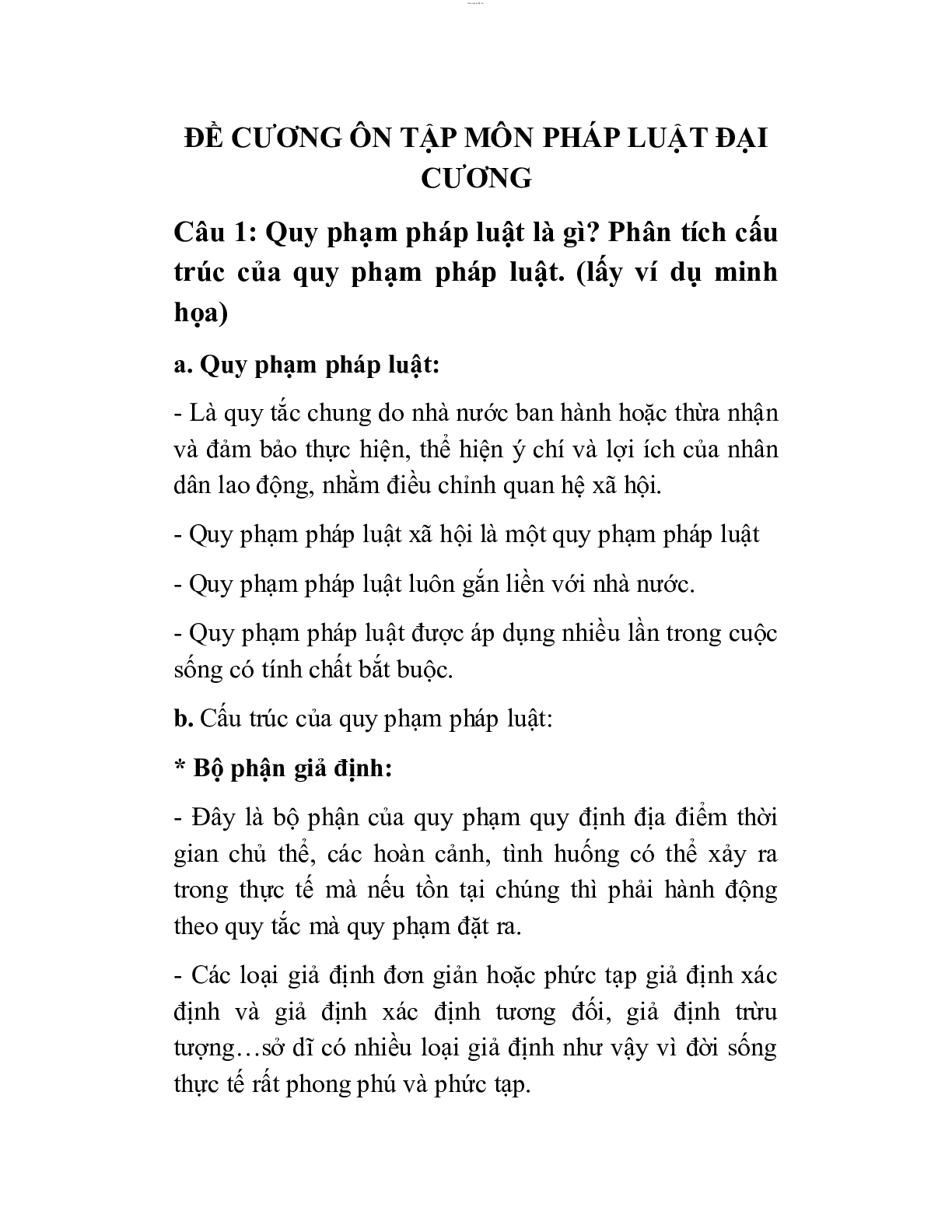 Đề cương ôn tập học phần Pháp luật đại cương | Tổng hợp nhiều trường đại học (trang 1)