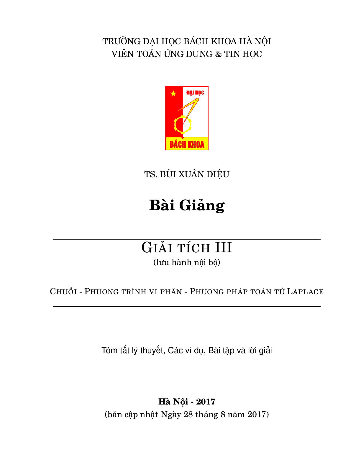 Giáo trình Giải tích 3 | Đại học Bách khoa Hà Nội (trang 1)