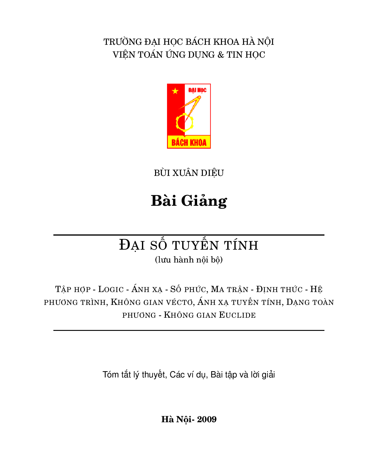 Giáo trình Đại số tuyến tính | Đại học Bách khoa Hà Nội (trang 1)