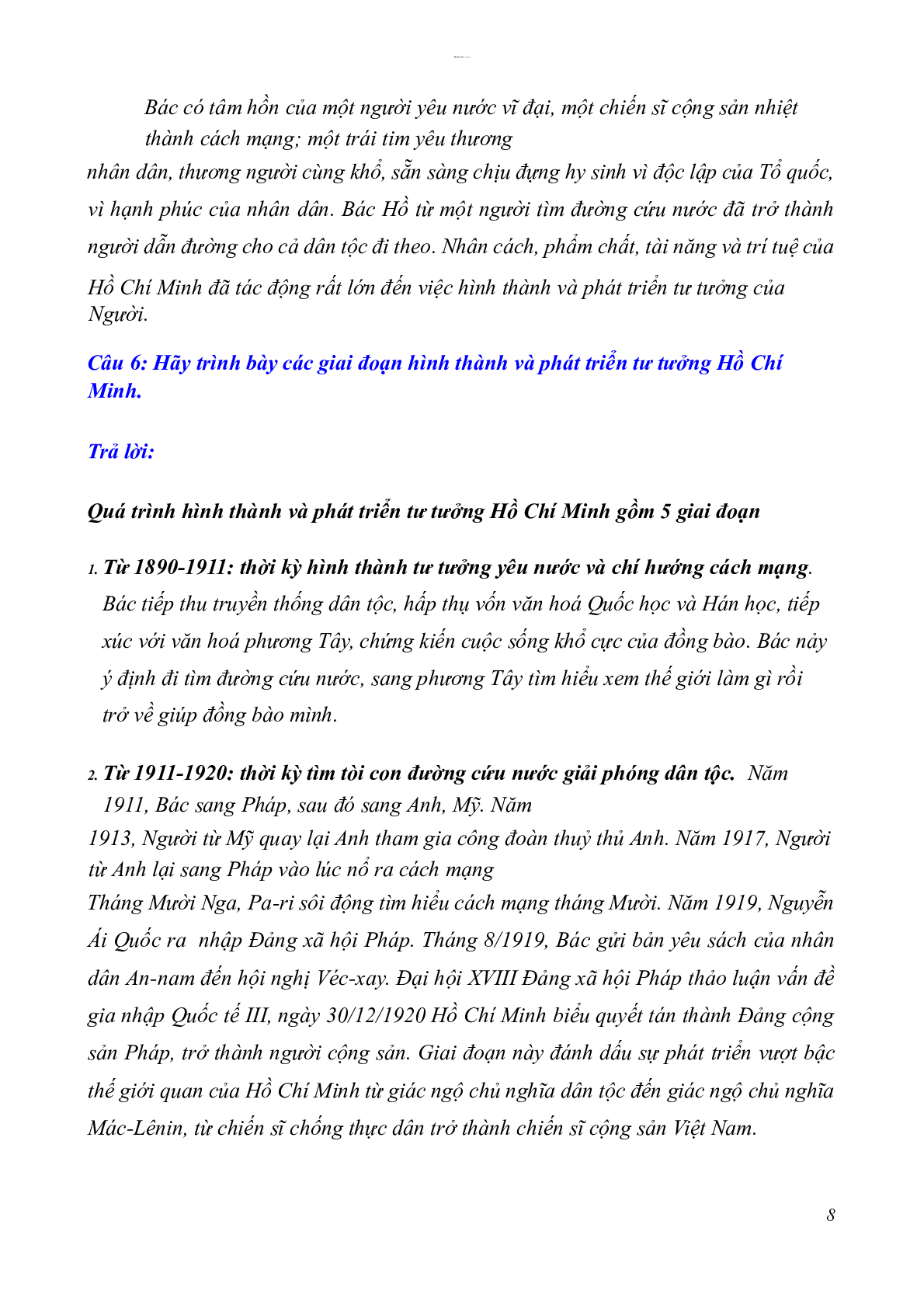 56 câu hỏi tự luận ôn tập học phần Tư tưởng Hồ Chí Minh | Đại Học Đà Nẵng (2025) (trang 8)