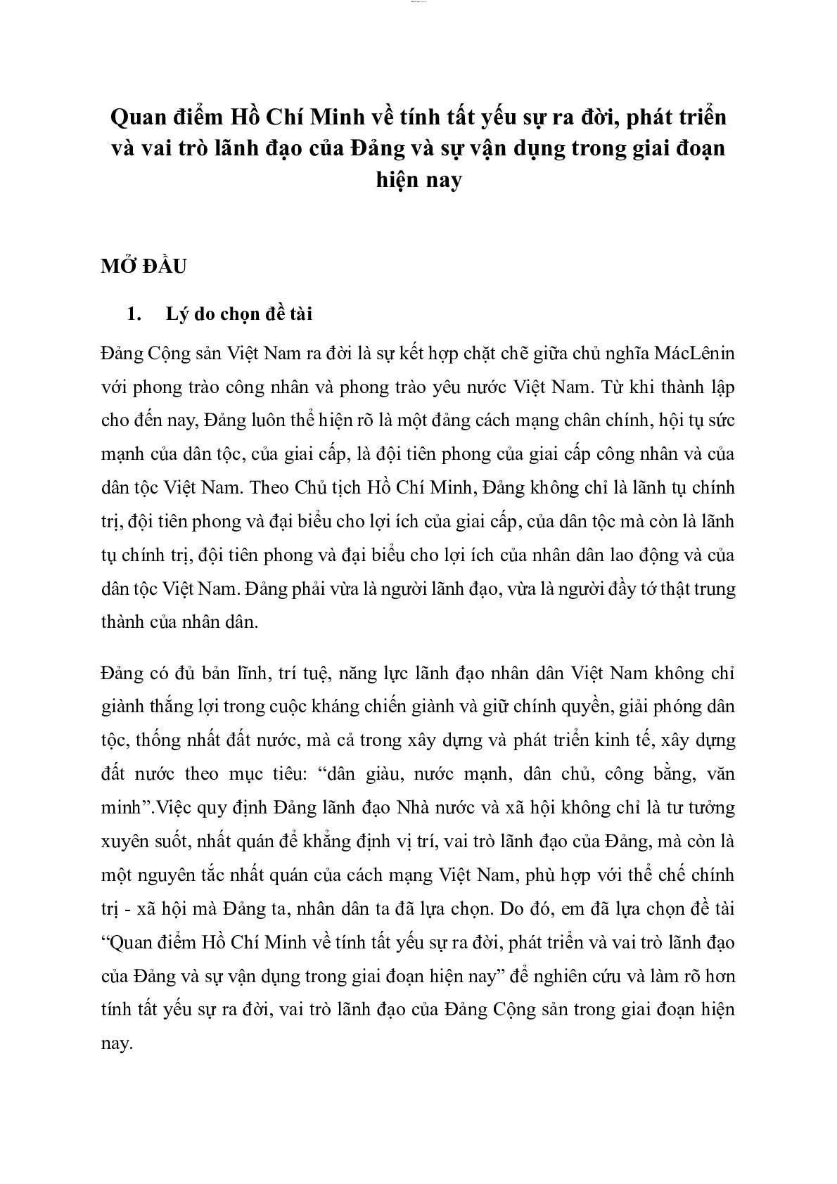 Mẫu tiểu luận Tư tưởng Hồ Chí Minh về Đảng Cộng Sản Việt Nam | PDF | Học Viện Báo Chí và Tuyên Truyền (trang 1)
