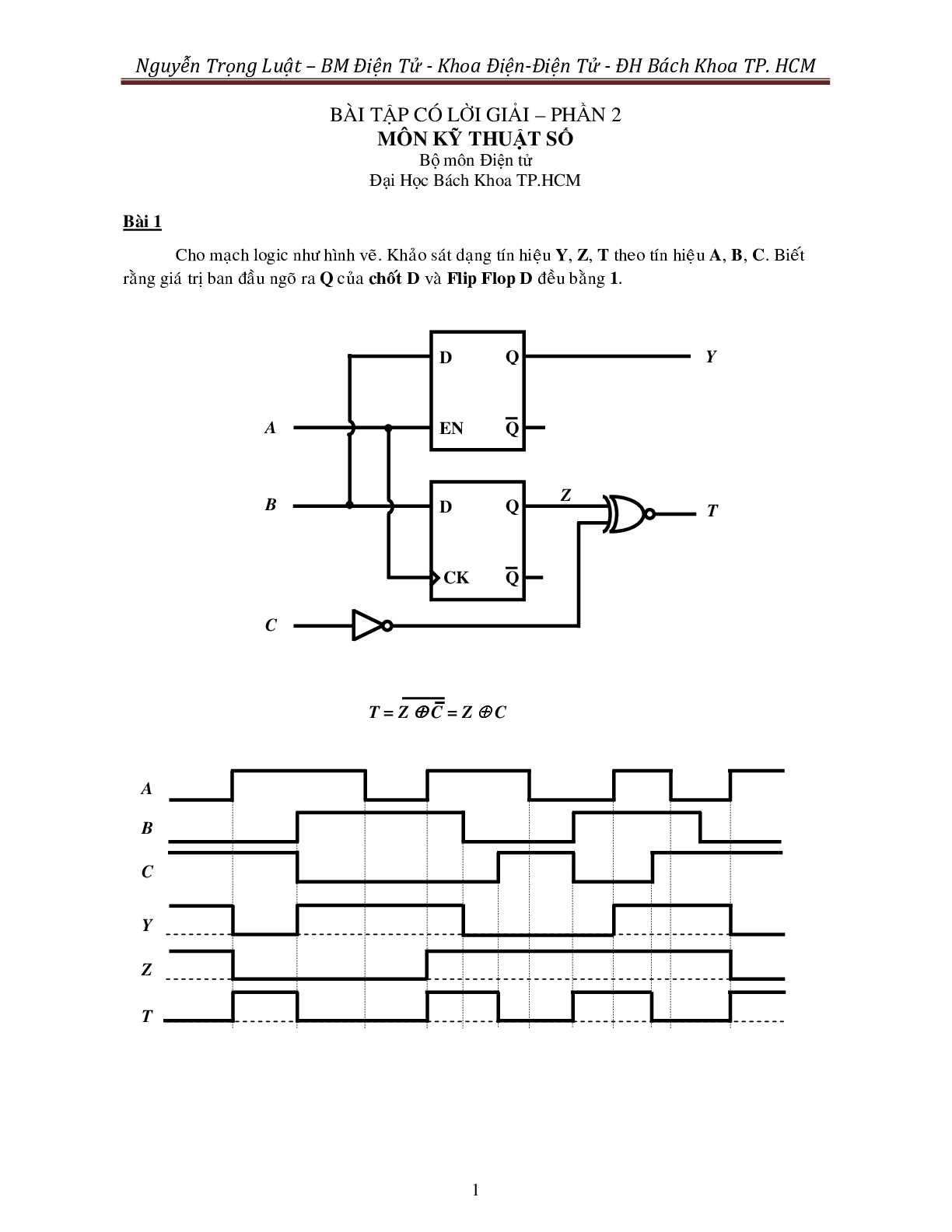 Ngân hàng bài tập môn Kỹ thuật số (có lời giải) | Đại Học Bách Khoa Thành Phố Hồ Chí Minh (2025) (trang 1)