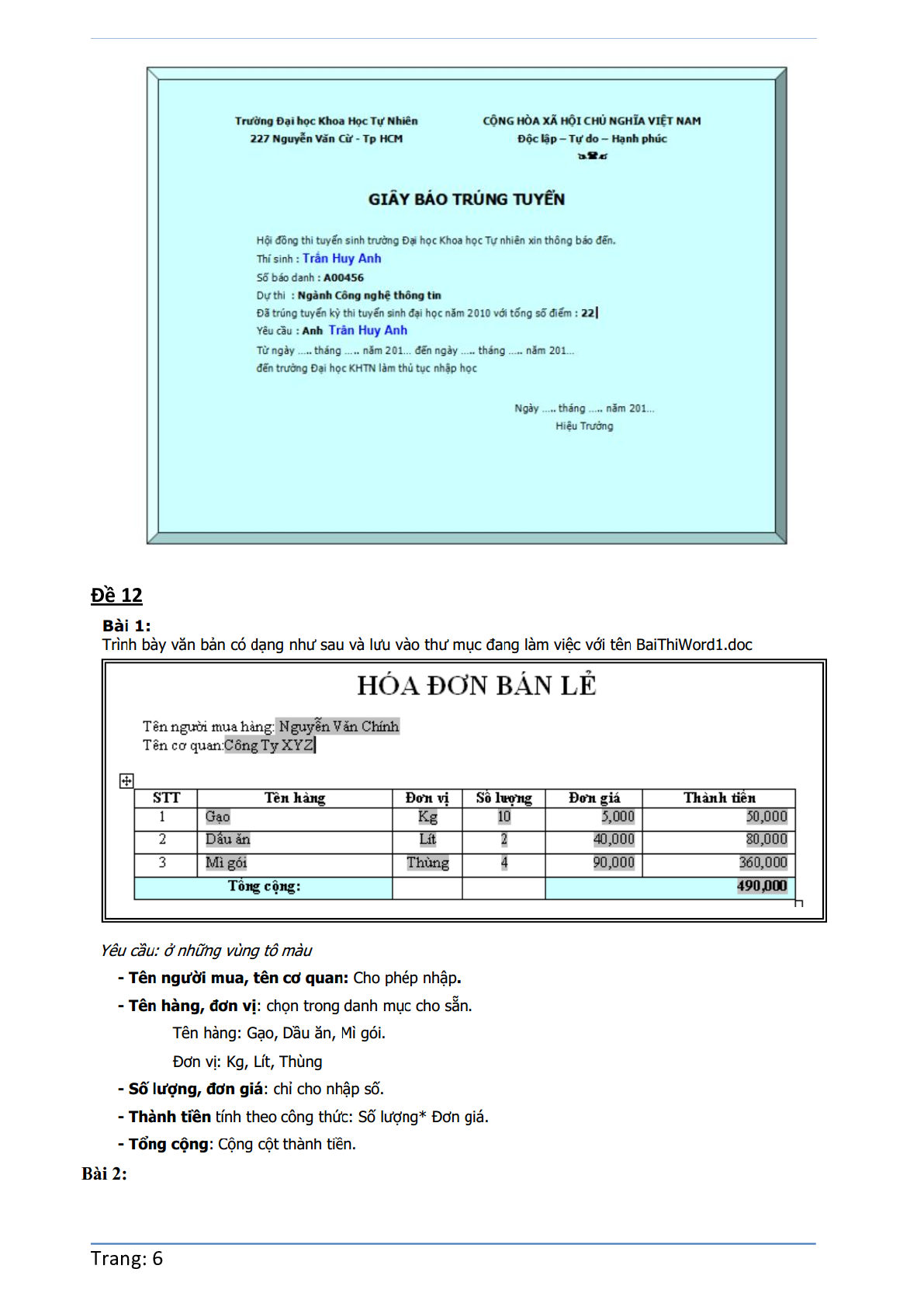 Ngân hàng bài tập Word nâng cao | Tin học đại cương (có lời giải) (trang 6)