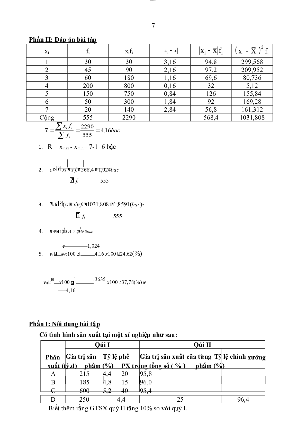 Bài tập Nguyên lý thống kê ( có lời giải) | PDF (trang 7)