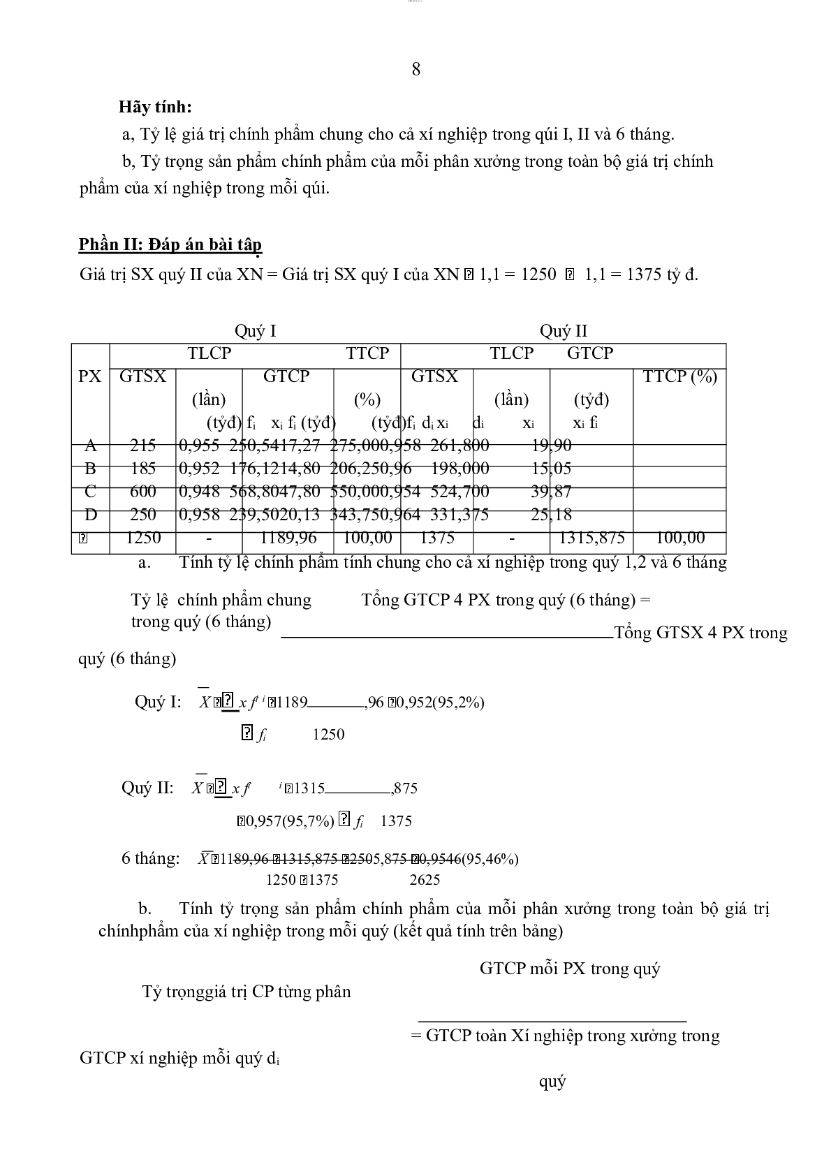 Bài tập Nguyên lý thống kê ( có lời giải) | PDF (trang 8)