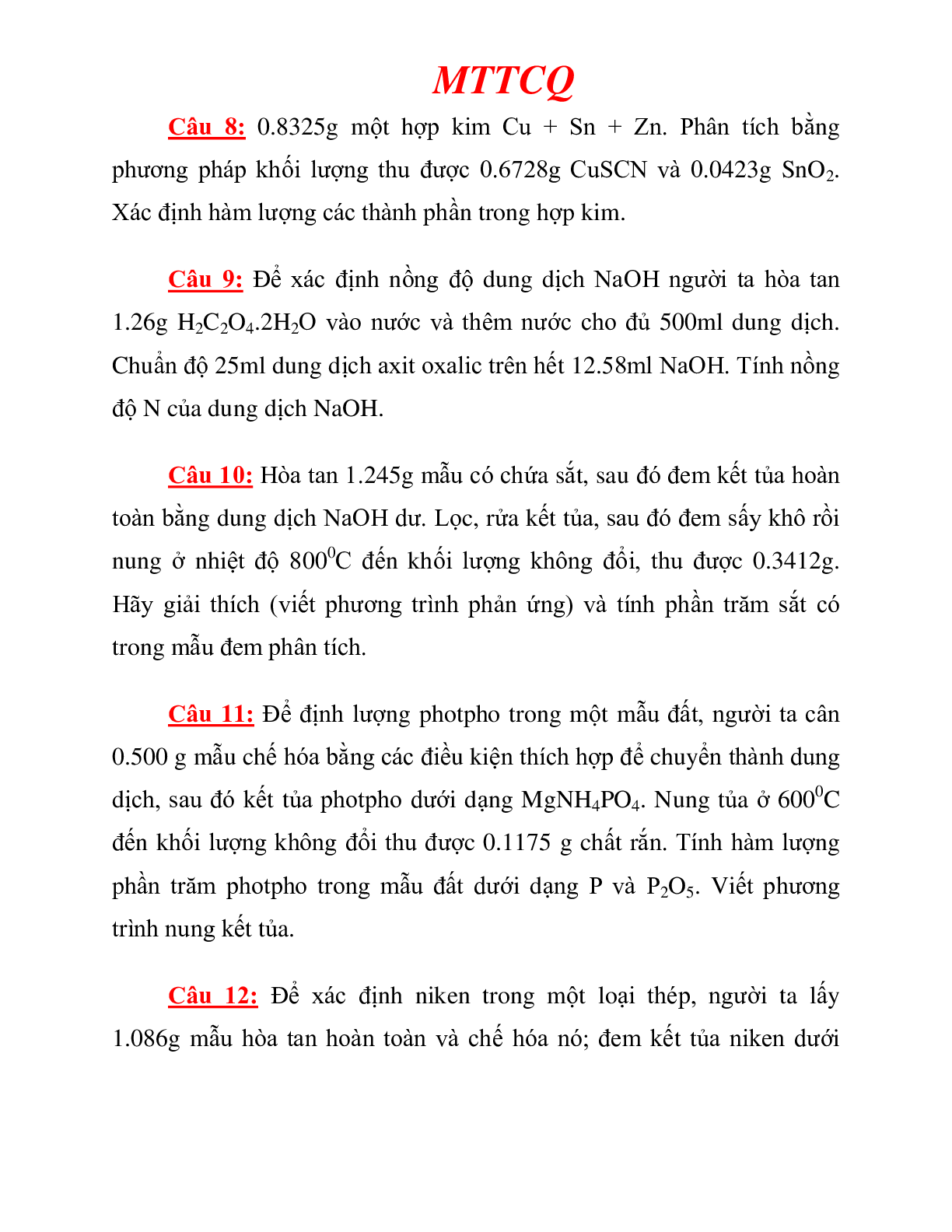 Ngân hàng bài tập HÓA PHÂN TÍCH  (có lời giải) hay, chi tiết nhất | Đại học Bách khoa (trang 3)