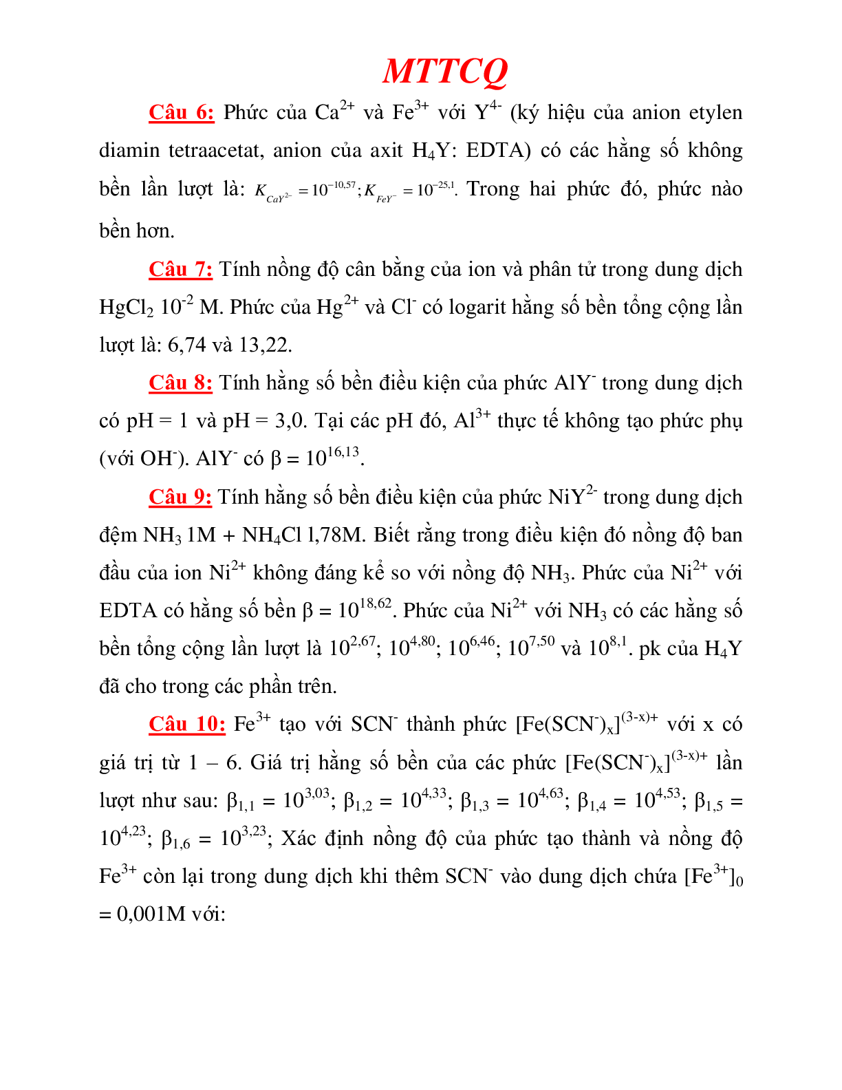 Ngân hàng bài tập HÓA PHÂN TÍCH  (có lời giải) hay, chi tiết nhất | Đại học Bách khoa (trang 8)