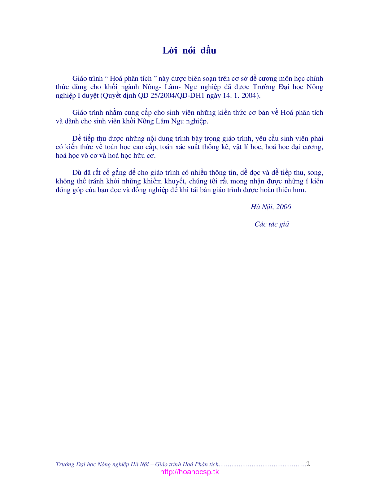 Giáo trình Hóa phân tích | Đại học Nông nghiệp (2025) (trang 2)