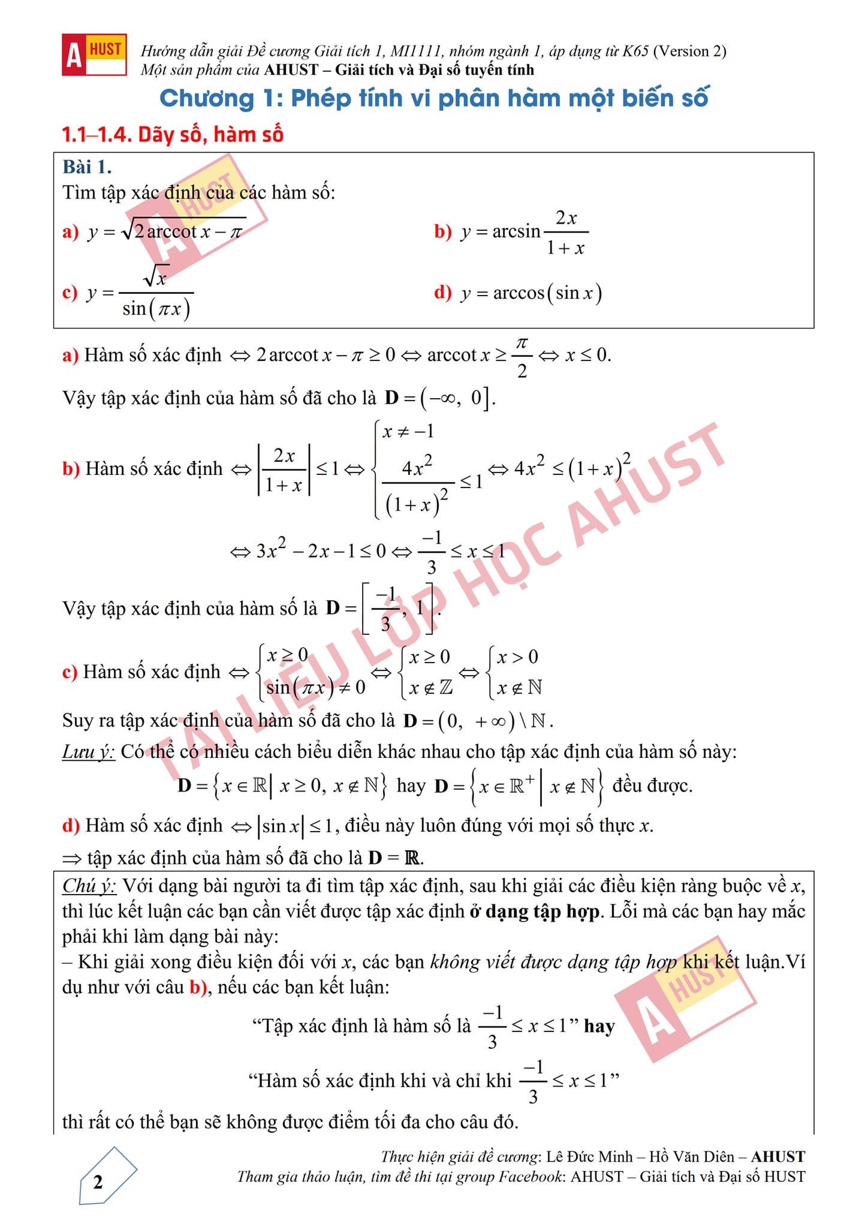 TOP 91 câu hỏi, bài tập học phần Giải tích 1 (có đáp án) (trang 1)