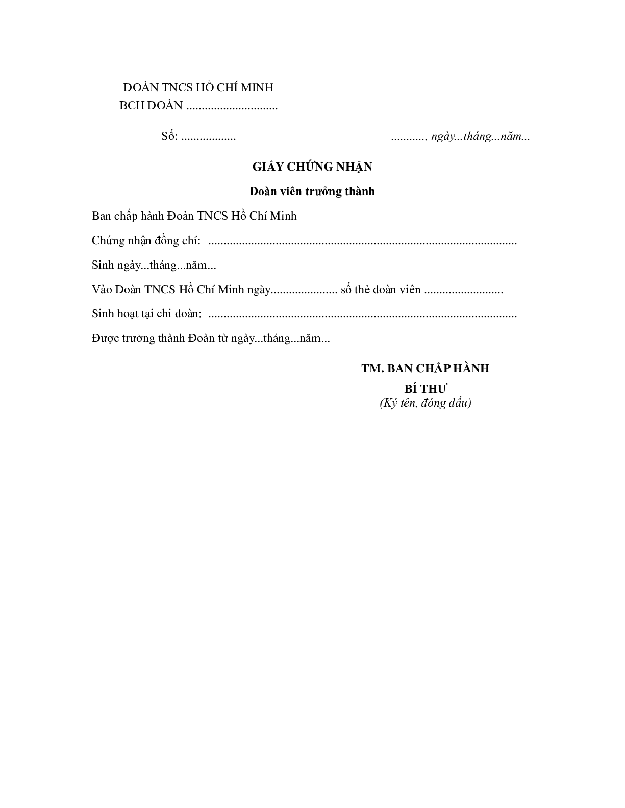 Giấy chứng nhận đoàn viên | PDF (trang 1)