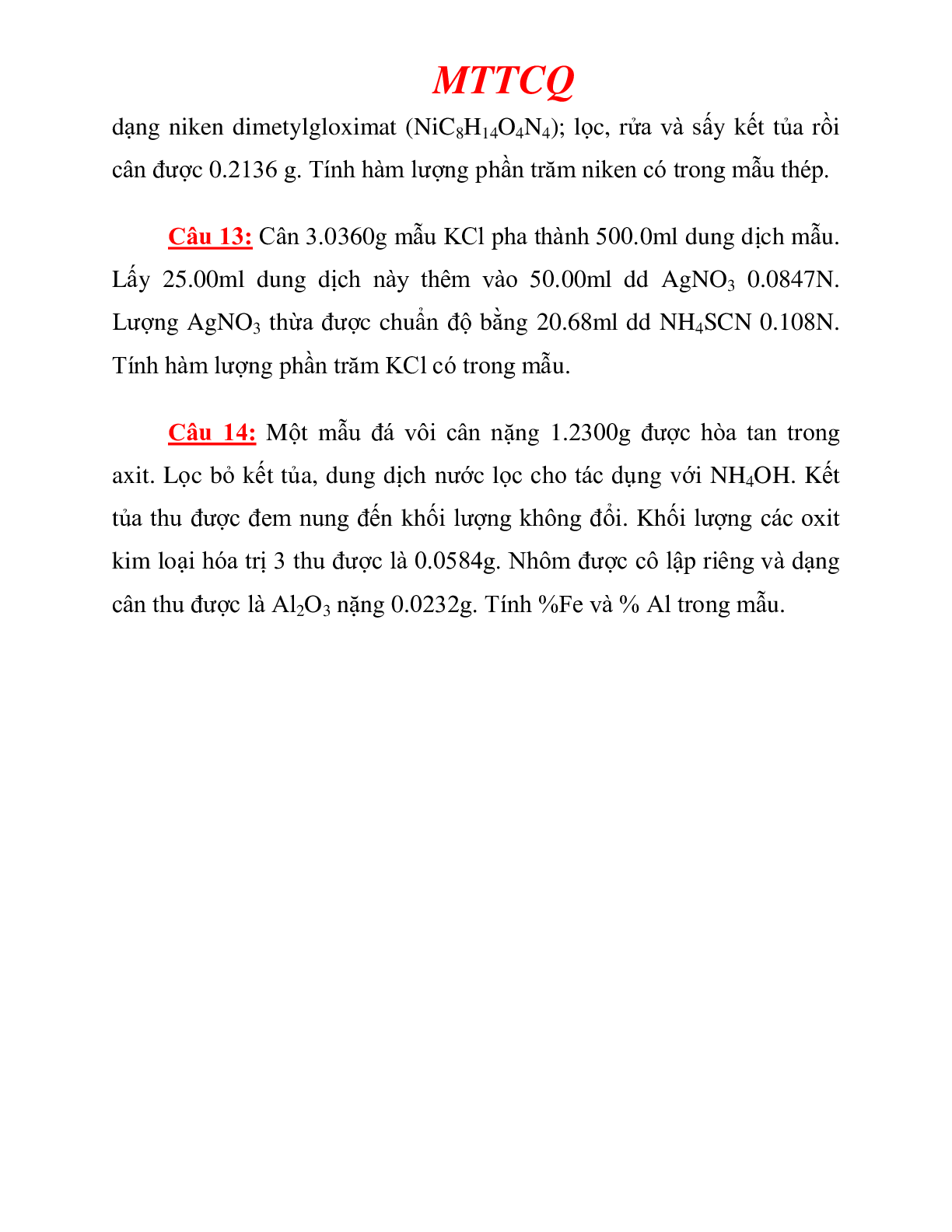 Ngân hàng bài tập HÓA PHÂN TÍCH  (có lời giải) hay, chi tiết nhất | Đại học Bách khoa (2025) (trang 4)