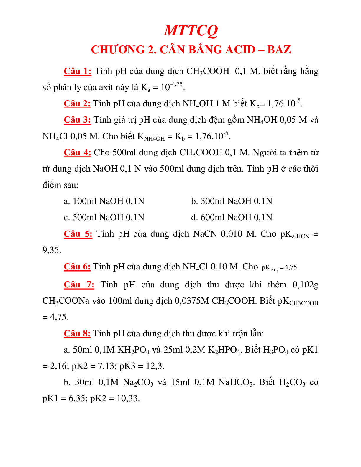 Ngân hàng bài tập HÓA PHÂN TÍCH  (có lời giải) hay, chi tiết nhất | Đại học Bách khoa (2025) (trang 5)