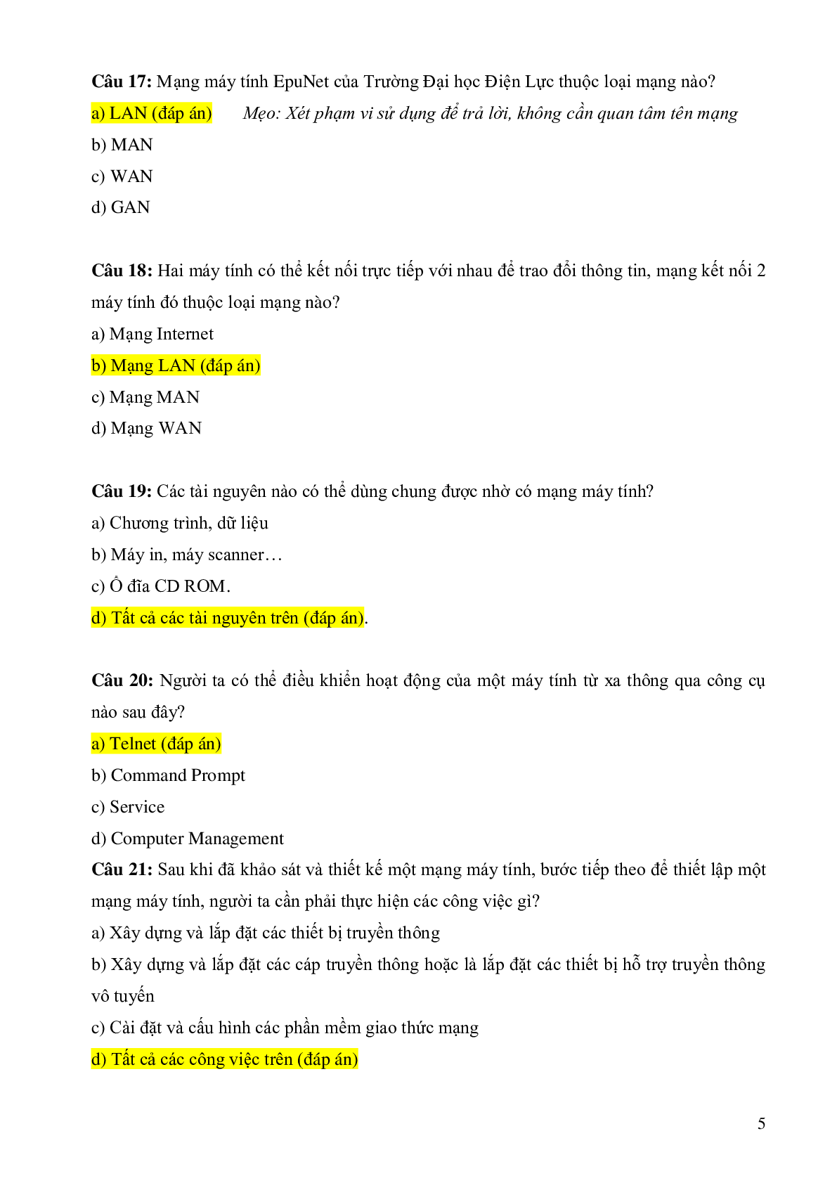 Top 500 Câu hỏi trắc nghiệm Mạng máy tính | Tổng hợp nhiều trường Đại học, Cao đẳng (2025) (trang 1)