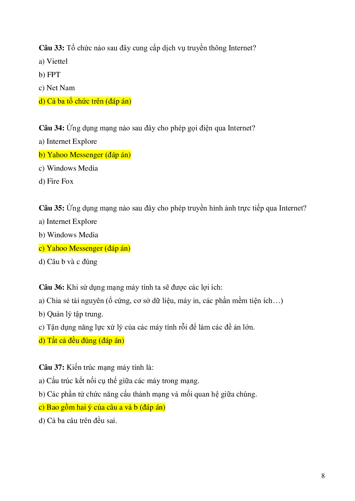 Top 500 Câu hỏi trắc nghiệm Mạng máy tính | Tổng hợp nhiều trường Đại học, Cao đẳng (2025) (trang 4)