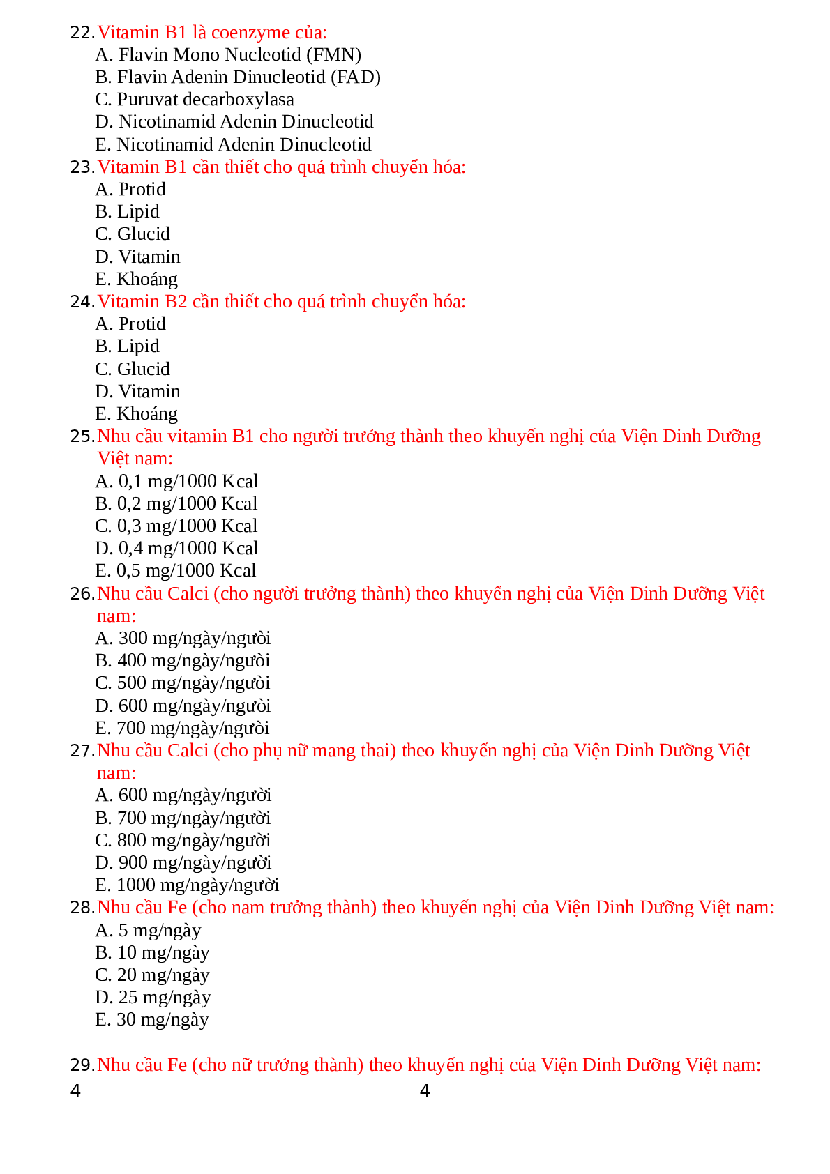 Top 500 Câu hỏi trắc nghiệm Dinh dưỡng tiết chế | Tổng hợp nhiều trường Đại học, Cao đẳng (2025) (trang 1)