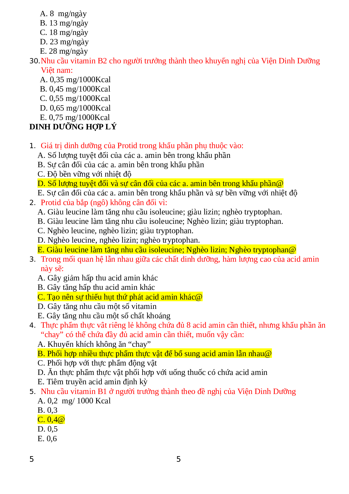 Top 500 Câu hỏi trắc nghiệm Dinh dưỡng tiết chế | Tổng hợp nhiều trường Đại học, Cao đẳng (2025) (trang 2)