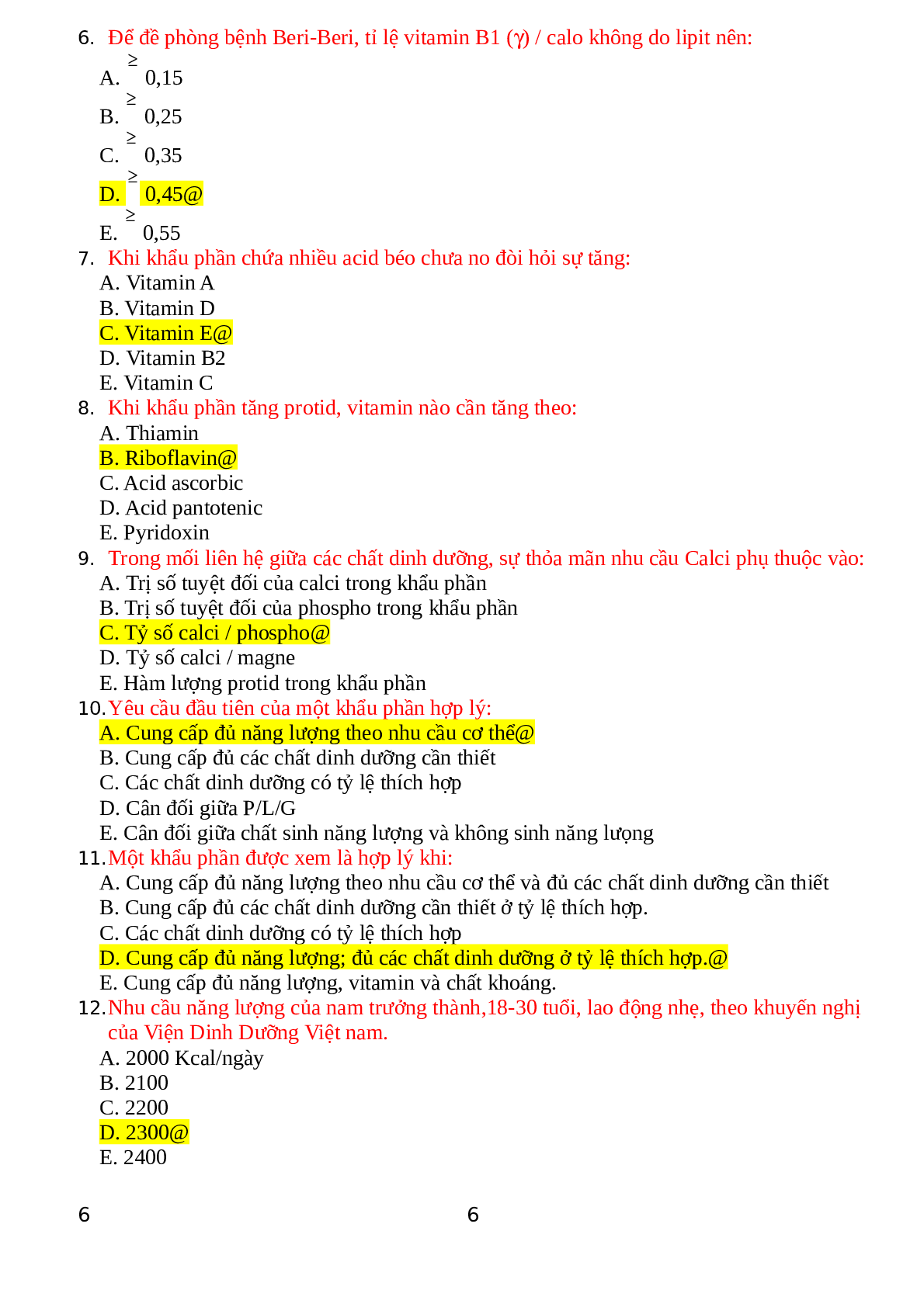 Top 500 Câu hỏi trắc nghiệm Dinh dưỡng tiết chế | Tổng hợp nhiều trường Đại học, Cao đẳng (2025) (trang 3)