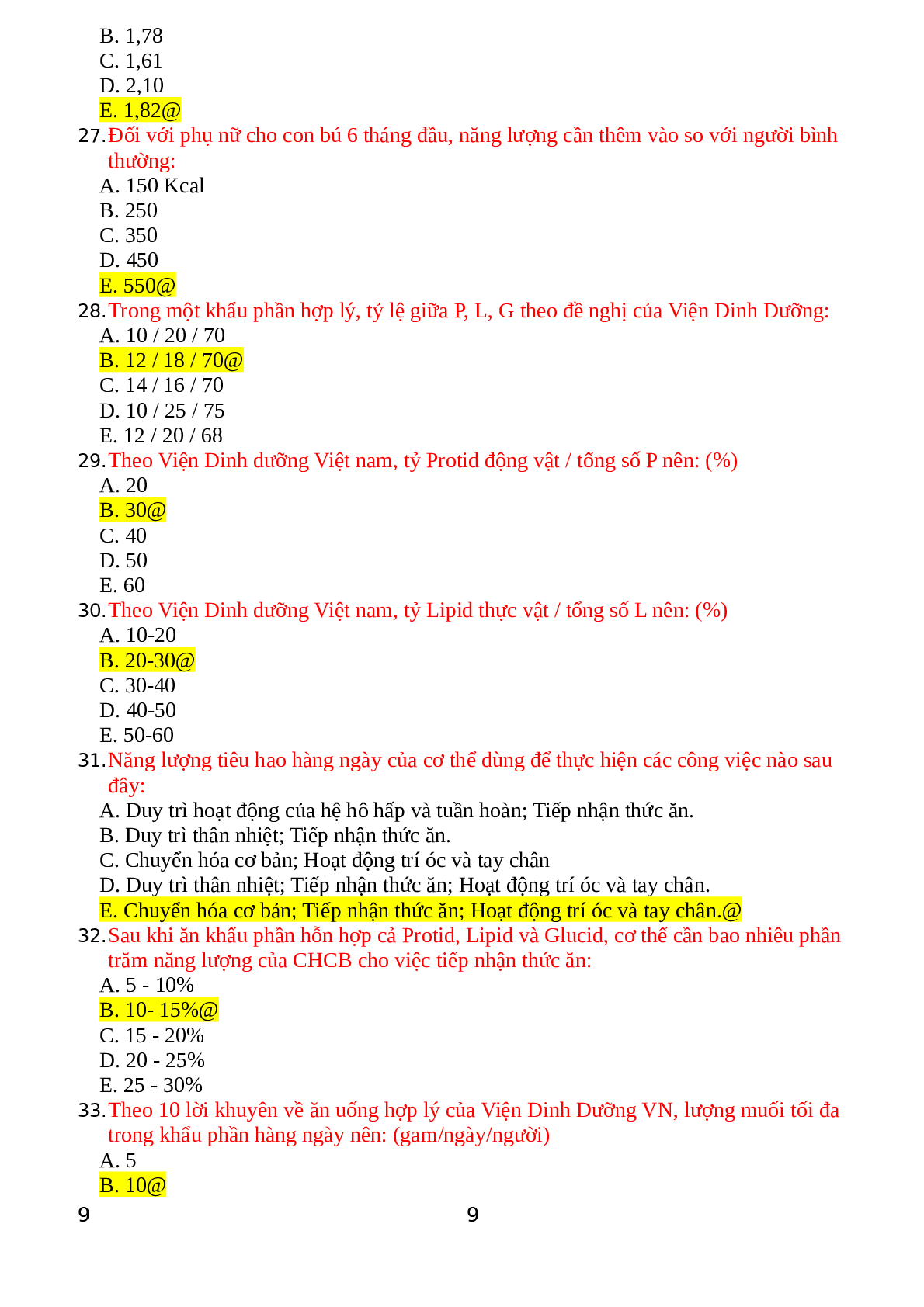 Top 500 Câu hỏi trắc nghiệm Dinh dưỡng tiết chế | Tổng hợp nhiều trường Đại học, Cao đẳng (2025) (trang 6)