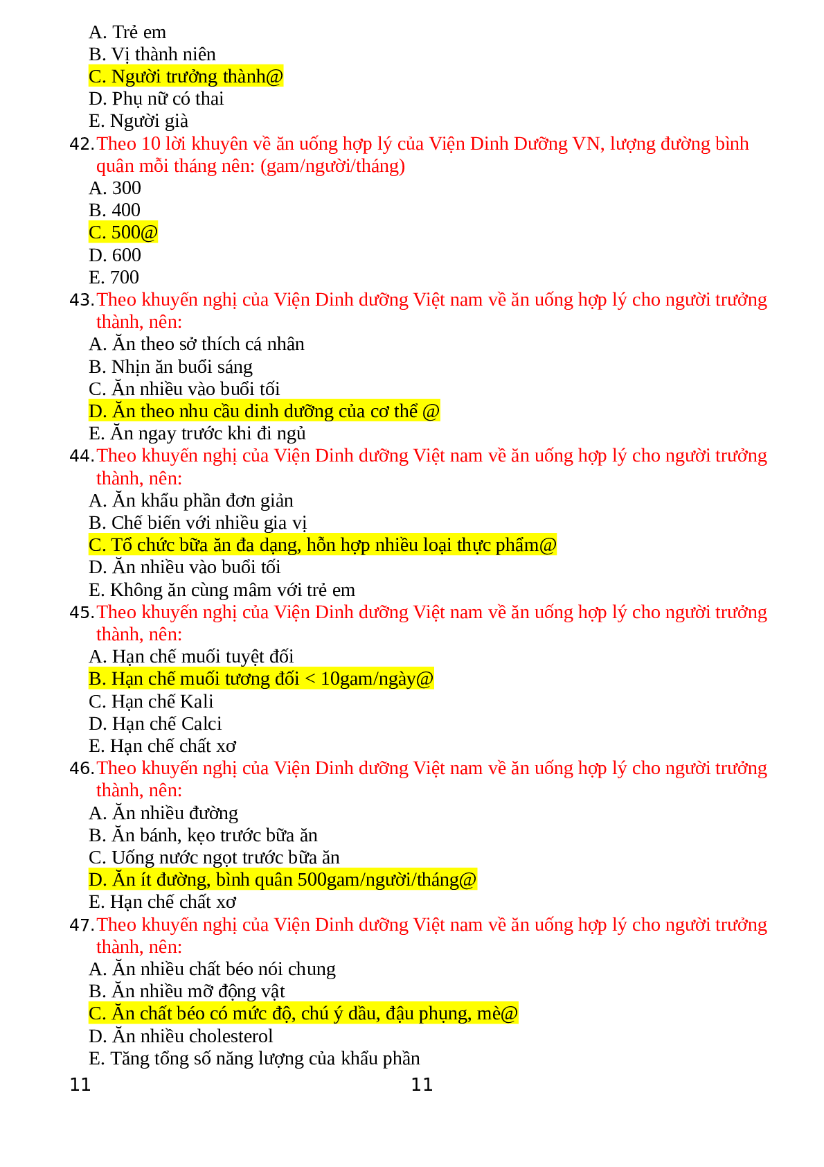 Top 500 Câu hỏi trắc nghiệm Dinh dưỡng tiết chế | Tổng hợp nhiều trường Đại học, Cao đẳng (2025) (trang 8)