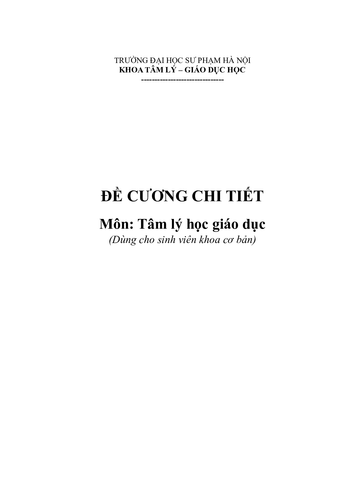 Tóm tắt Giáo trình học phần Tâm lý học Giáo dục | Đại học Sư Phạm Hà Nội (trang 1)