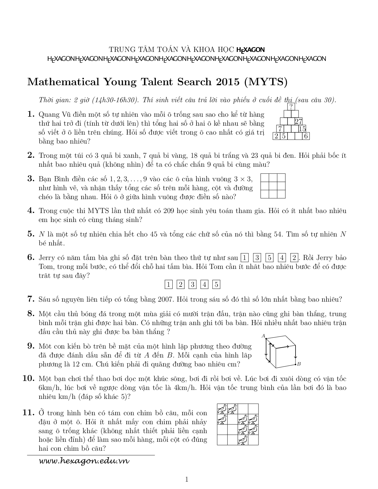 Đề thi và đáp án cuộc thi MYTS 2015 | PDF (trang 1)