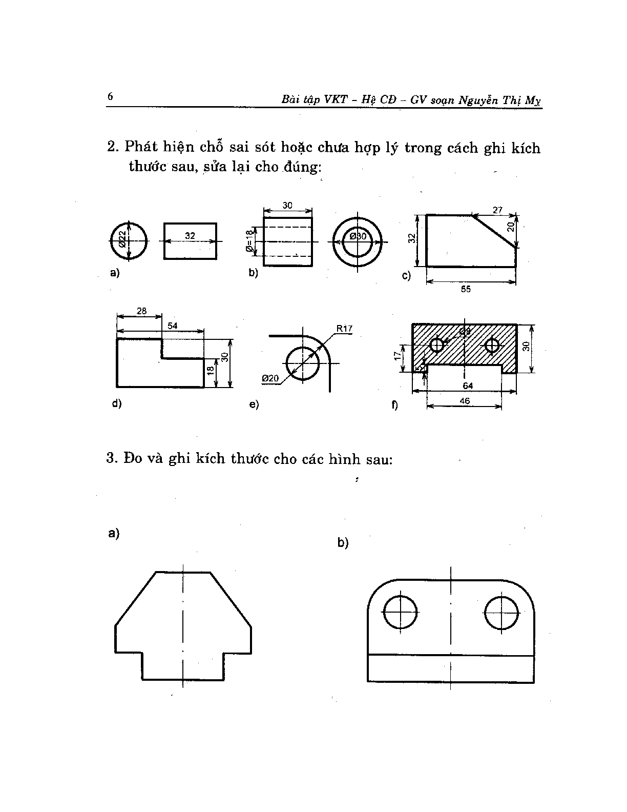 Ngân hàng bài tập Vẽ kỹ thuật 1 (có đáp án) | Đại học Công nghệ TP Hồ Chí Minh (trang 6)