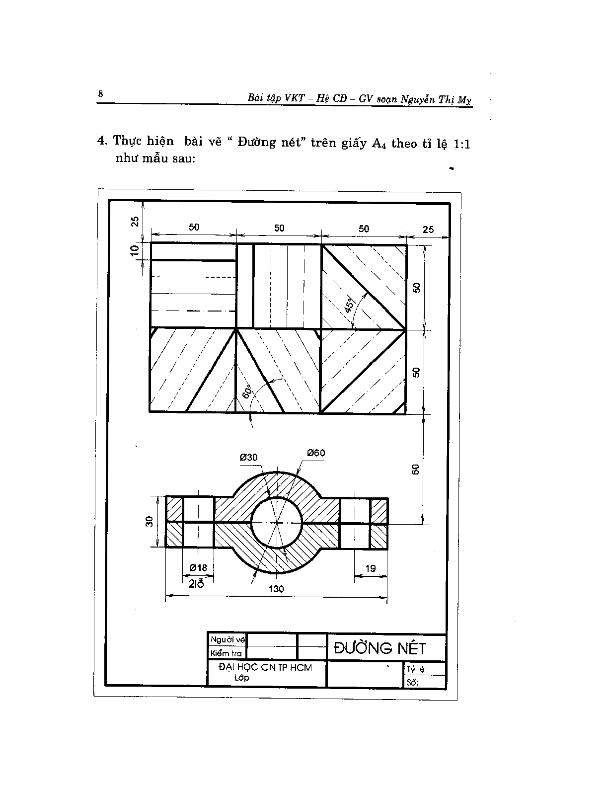 Ngân hàng bài tập Vẽ kỹ thuật 1 (có đáp án) | Đại học Công nghệ TP Hồ Chí Minh (trang 8)