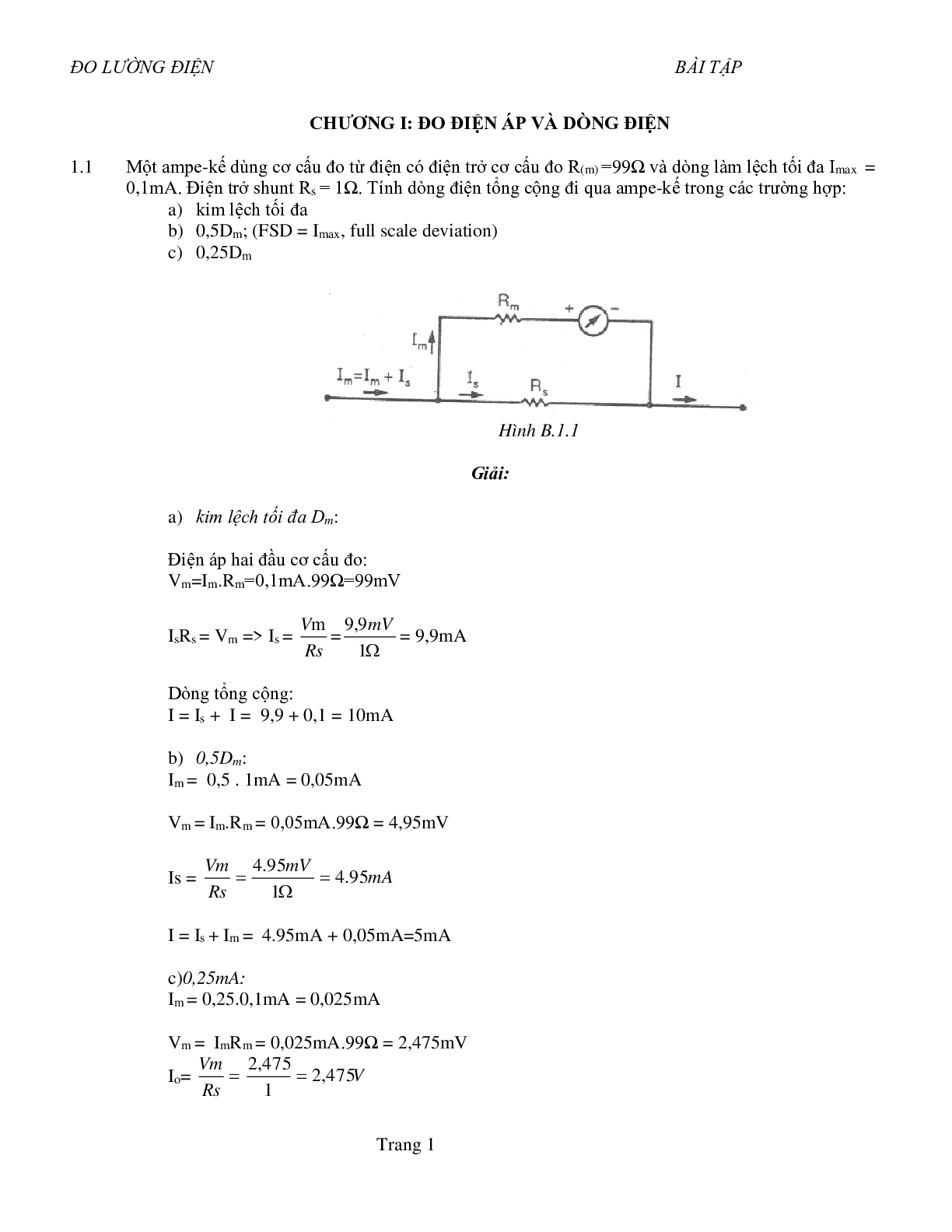 Ngân hàng Bài tập Kỹ thuật đo lường điện (có lời giải) | HUS (trang 1)