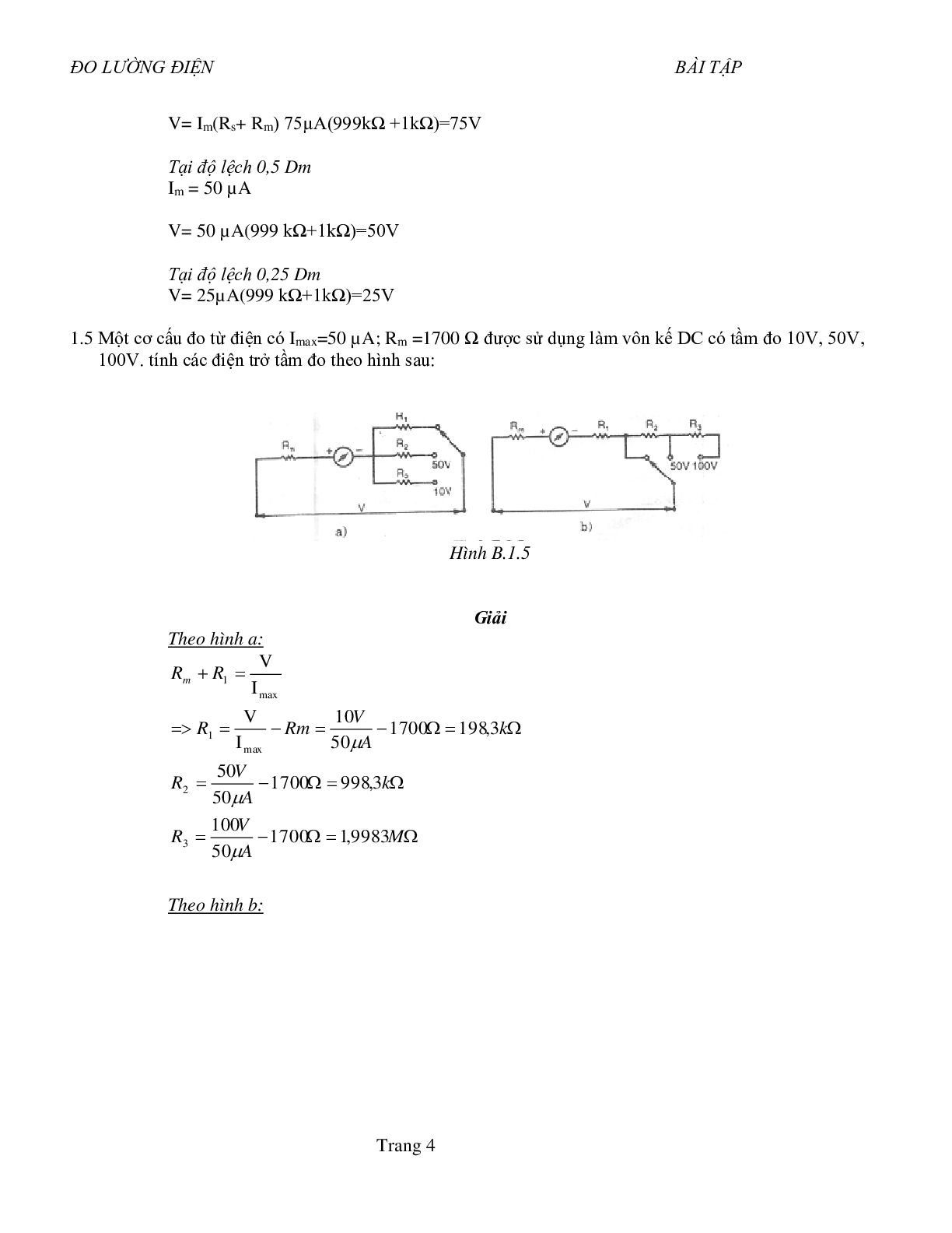 Ngân hàng Bài tập Kỹ thuật đo lường điện (có lời giải) | HUS (trang 4)