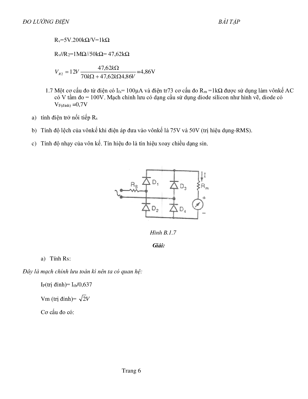 Ngân hàng Bài tập Kỹ thuật đo lường điện (có lời giải) | HUS (trang 6)