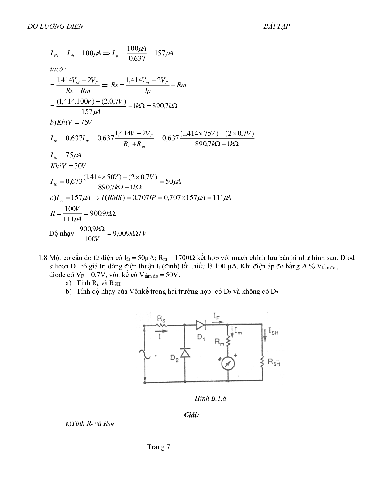 Ngân hàng Bài tập Kỹ thuật đo lường điện (có lời giải) | HUS (trang 7)