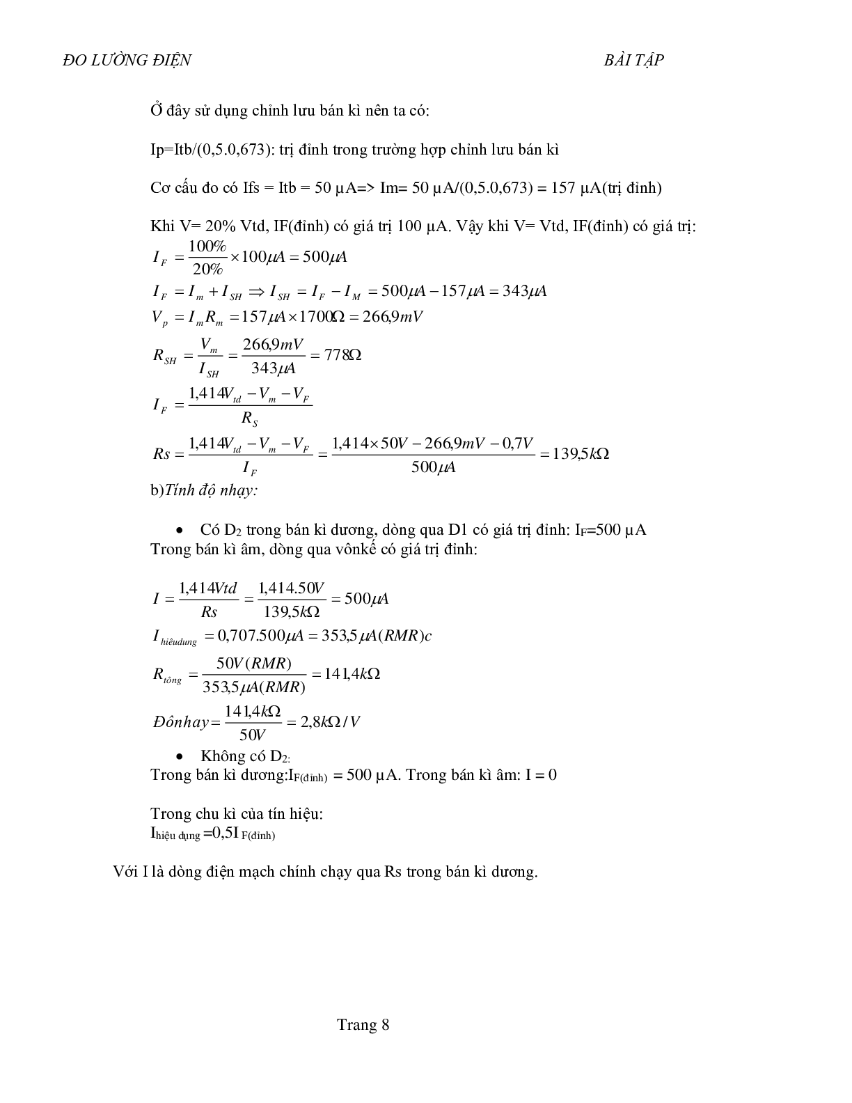 Ngân hàng Bài tập Kỹ thuật đo lường điện (có lời giải) | HUS (trang 8)
