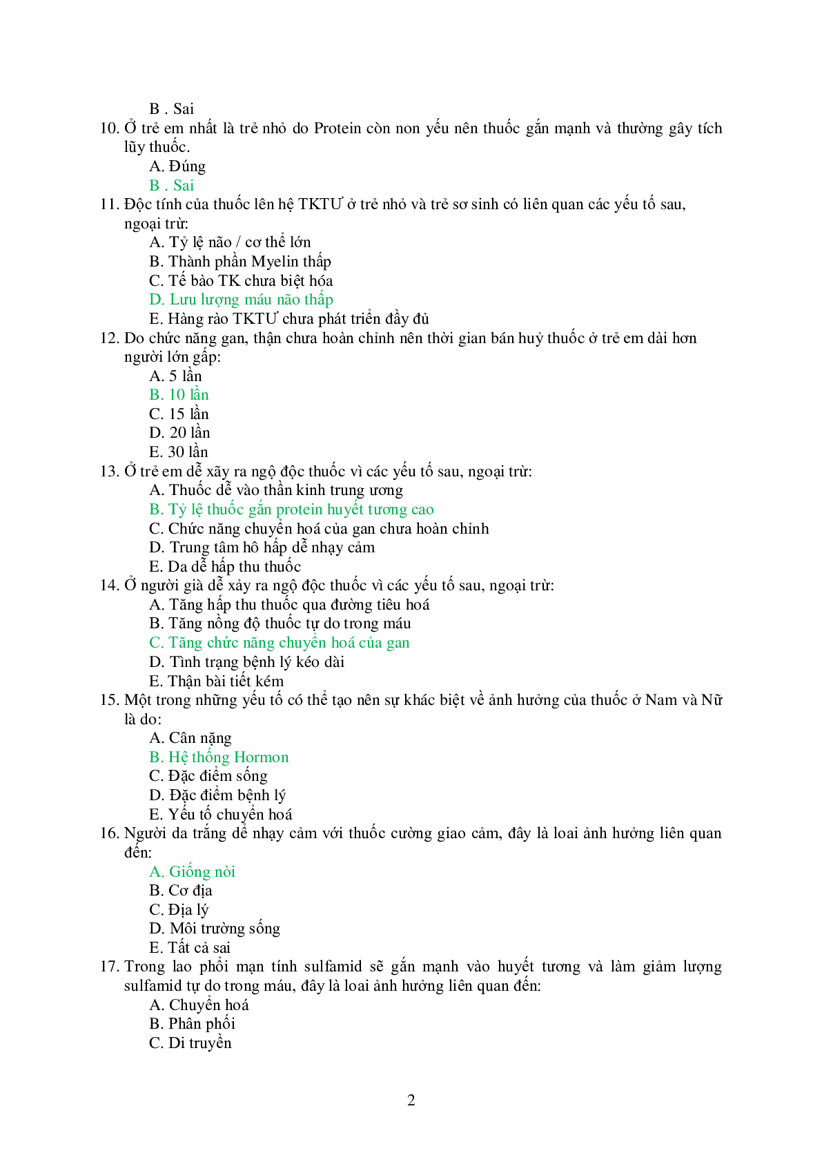 Ngân hàng bài tập trắc nghiệm Dược lý 2 (có đáp án) (trang 2)