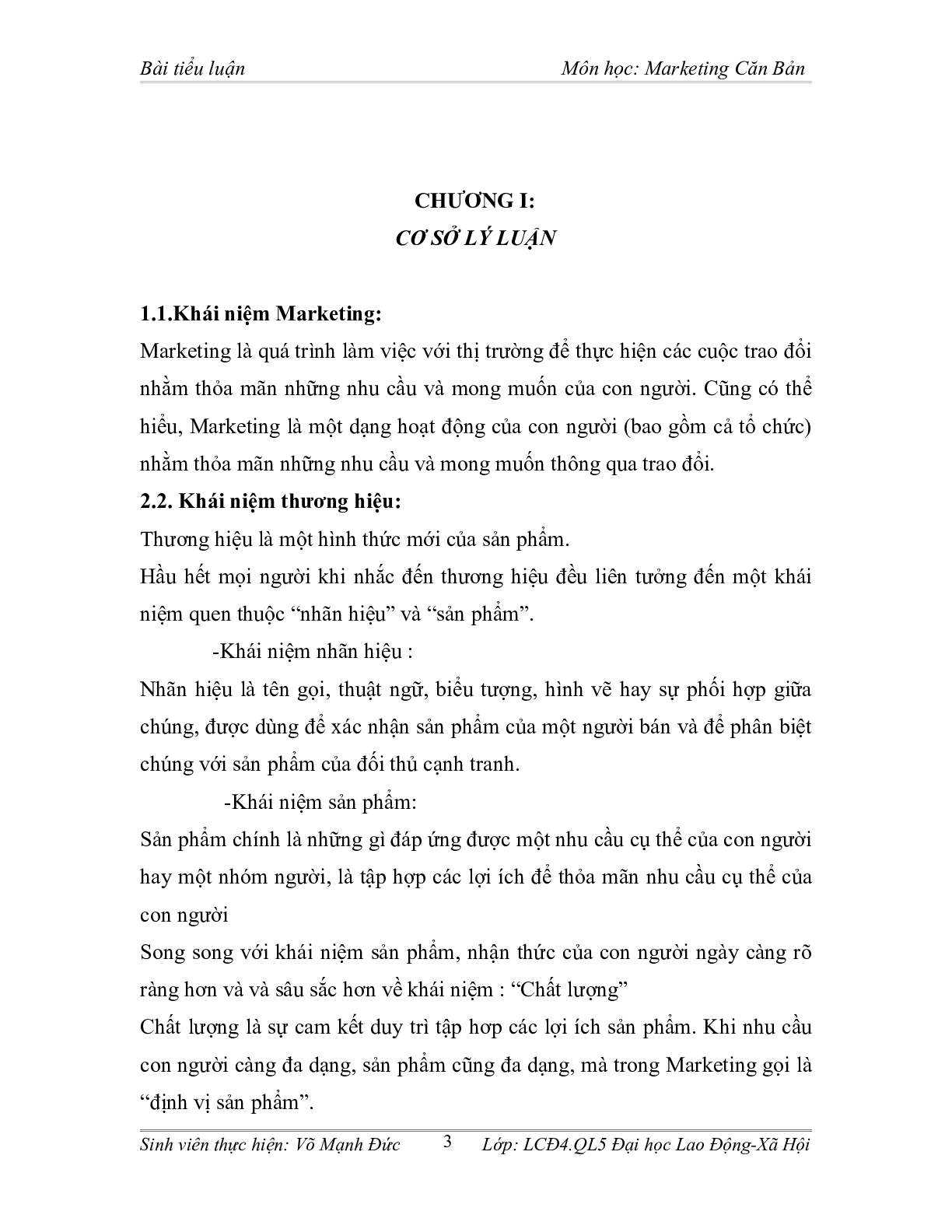 Mẫu tiểu luận Marketing căn bản | Trường Đại học Lao Động Xã Hội (trang 3)