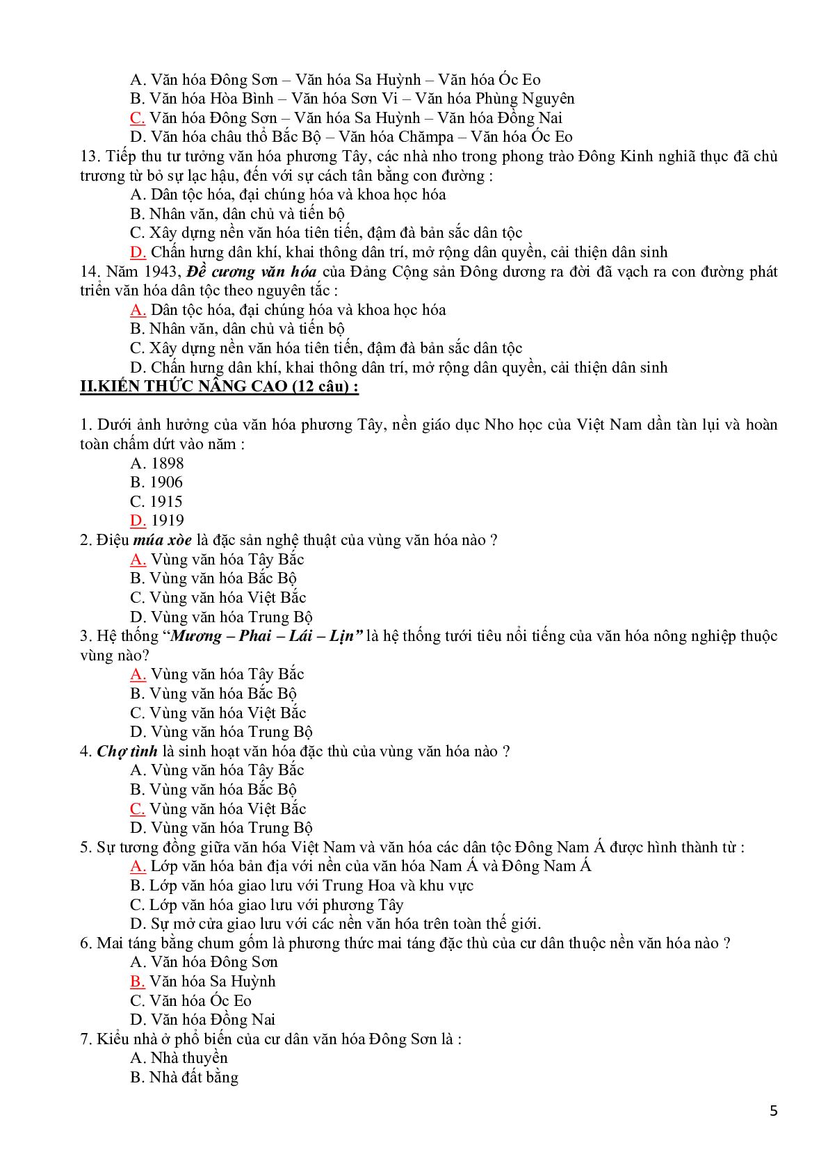 Ngân hàng câu hỏi trắc nghiệm môn Cơ sở văn hóa Việt Nam (có đáp án) hay, hấp dẫn nhất (trang 5)