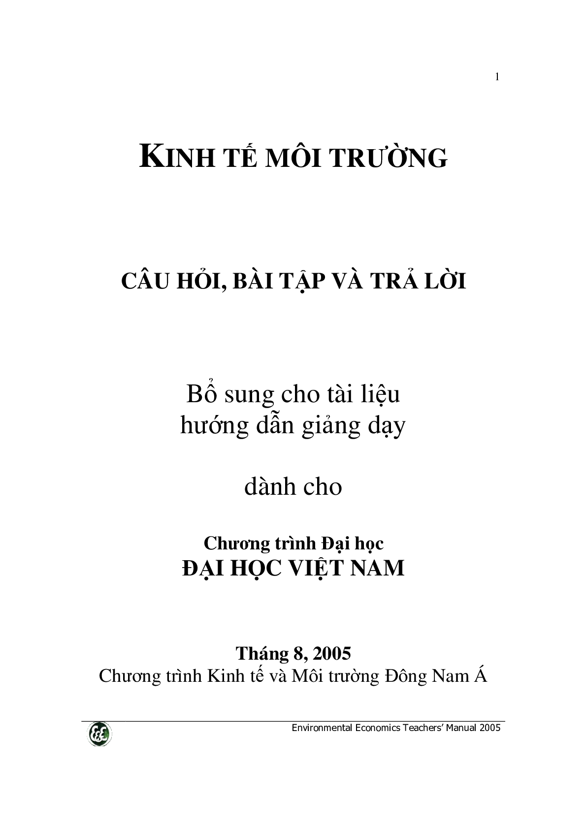 Ngân hàng bài tập Kinh tế môi trường (có đáp án) hay, chi tiết nhất |PDF (trang 1)