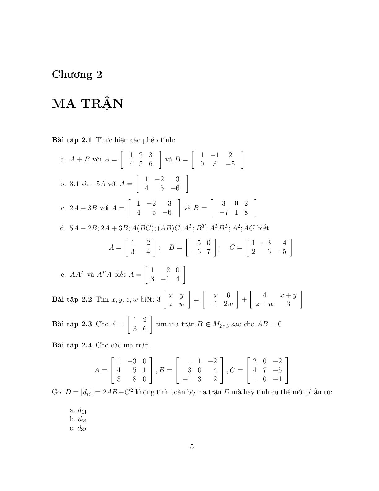 Ngân hàng bài tập Đại số tuyến tính (có đáp án) | Trường đại học Kinh tế Thành phố Hồ Chí Minh (trang 5)